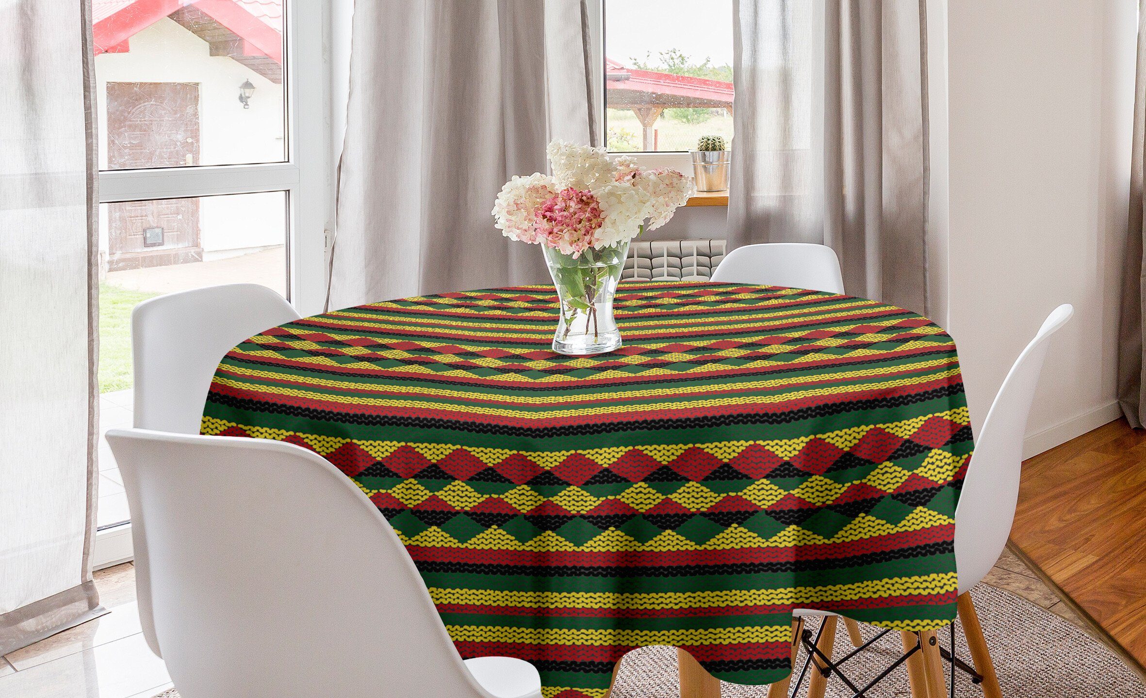 Abakuhaus Tischdecke Kreis Tischdecke Abdeckung für Esszimmer Küche Dekoration, Kente Muster Bunte afrikanische