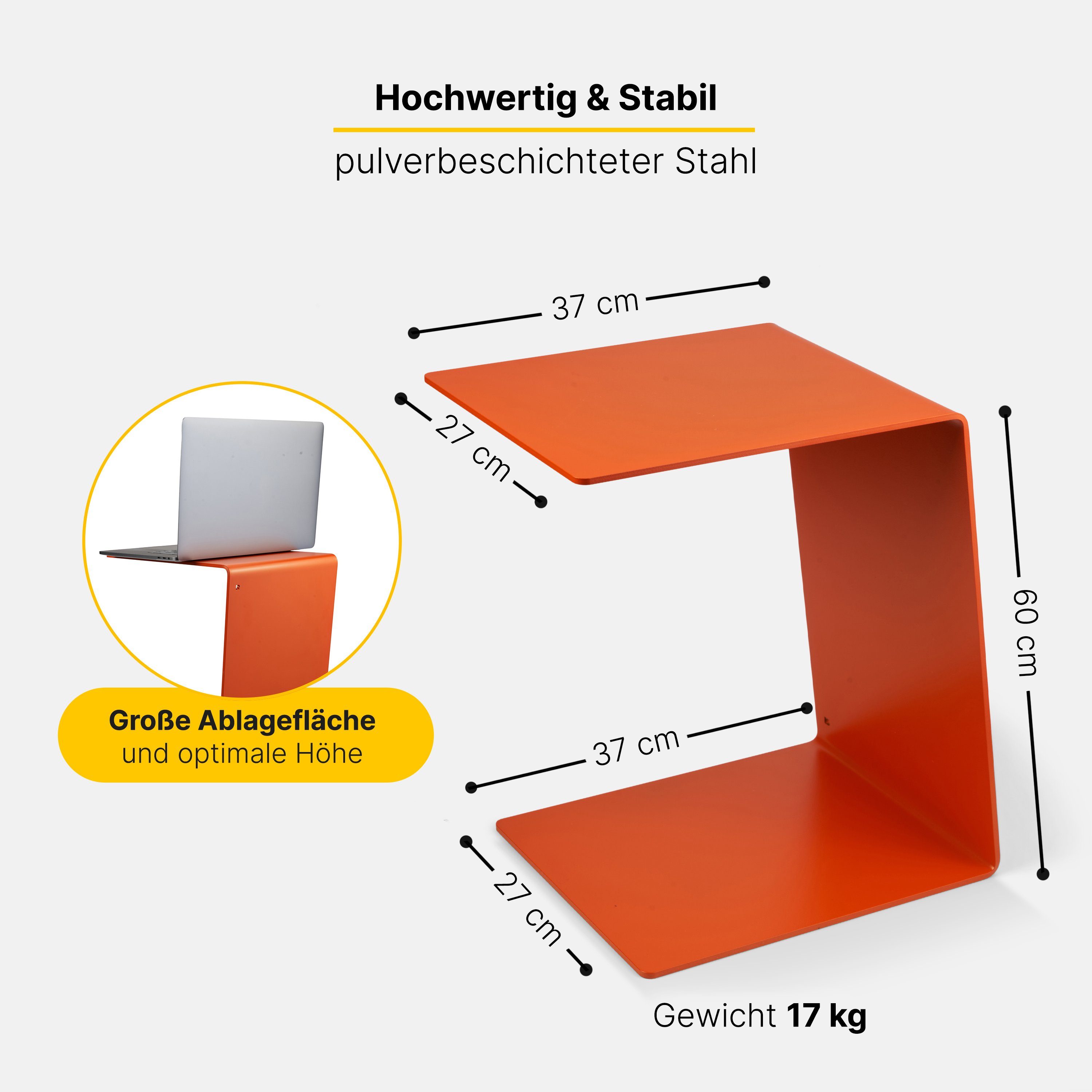 Orange Germany Plastikverpackung RHEINKANT hochwertigem keine Beistelltisch Made Couchtisch, Aufstellmöglichkeiten, Aus pulverbeschichtetem (4 Stahl, in KÖBES, Nachttisch), Sofatisch,