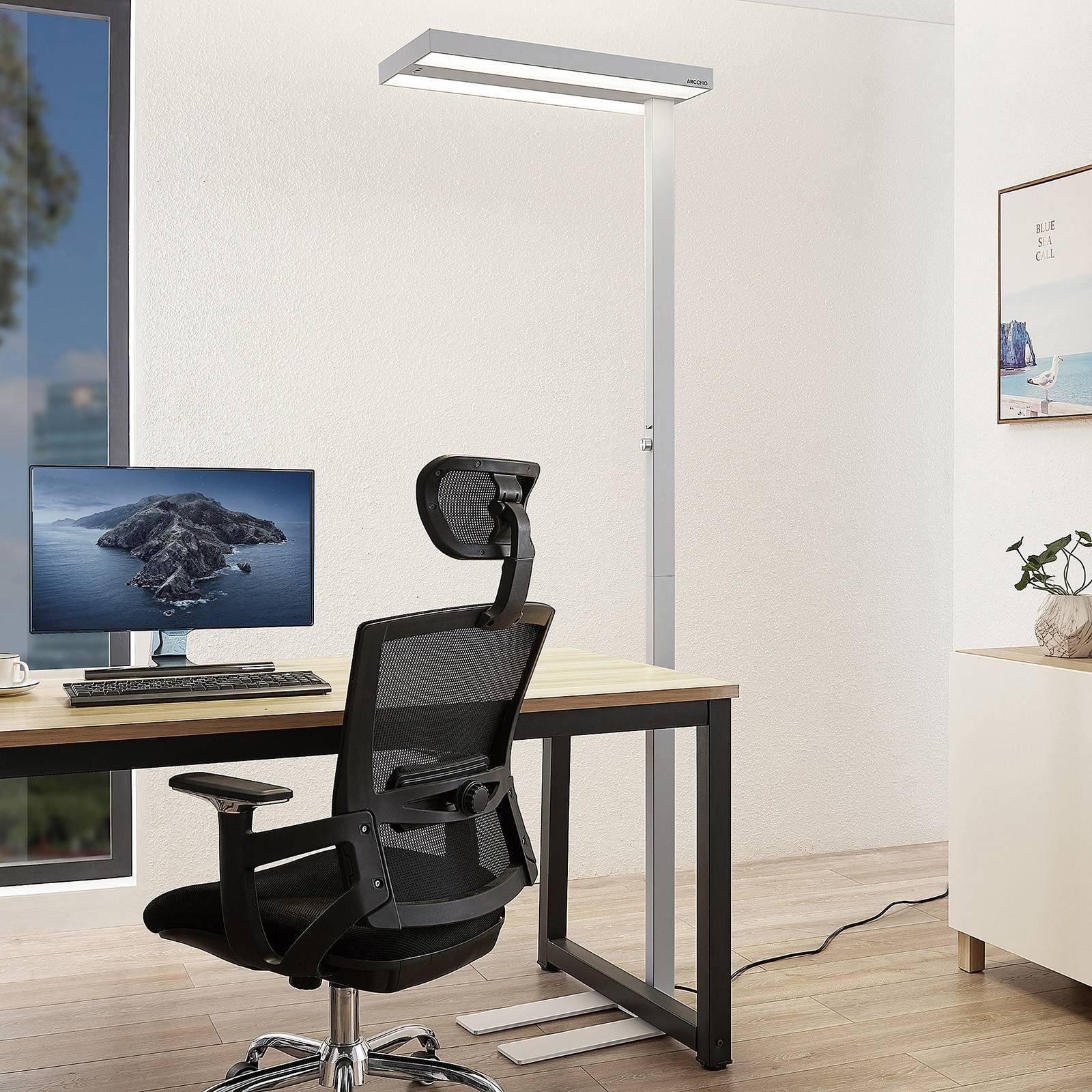 Arcchio Stehlampe Logan Pro, LED, Metall, Weiß universalweiß IP20mit Bewegungsmelder, 2 x 36 W LED, universalweiß