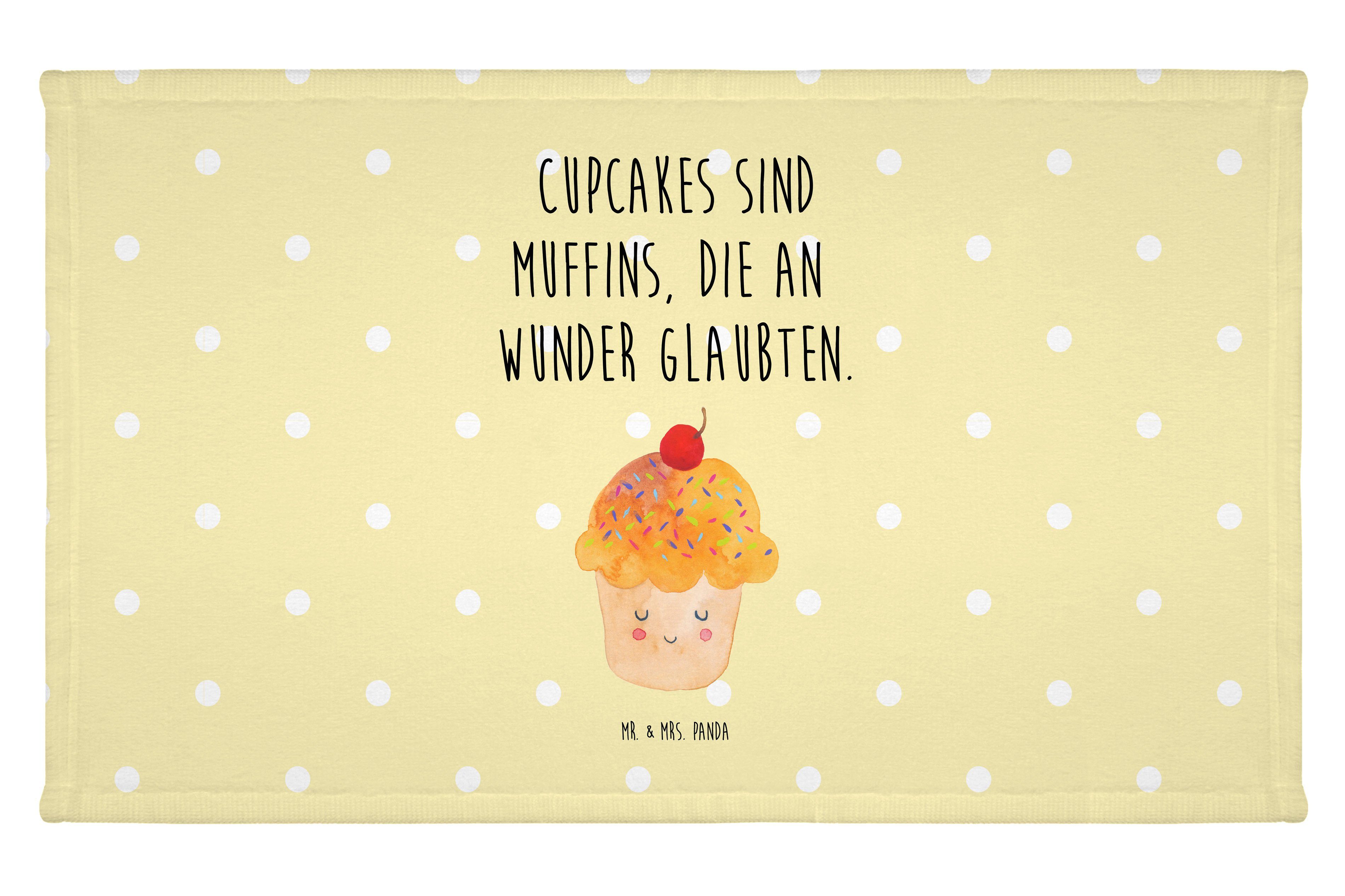 Mr. & Mrs. Panda Handtuch Cupcake - Gelb Pastell - Geschenk, Reisehandtuch, Geschenk Koch, Küch, (1-St)
