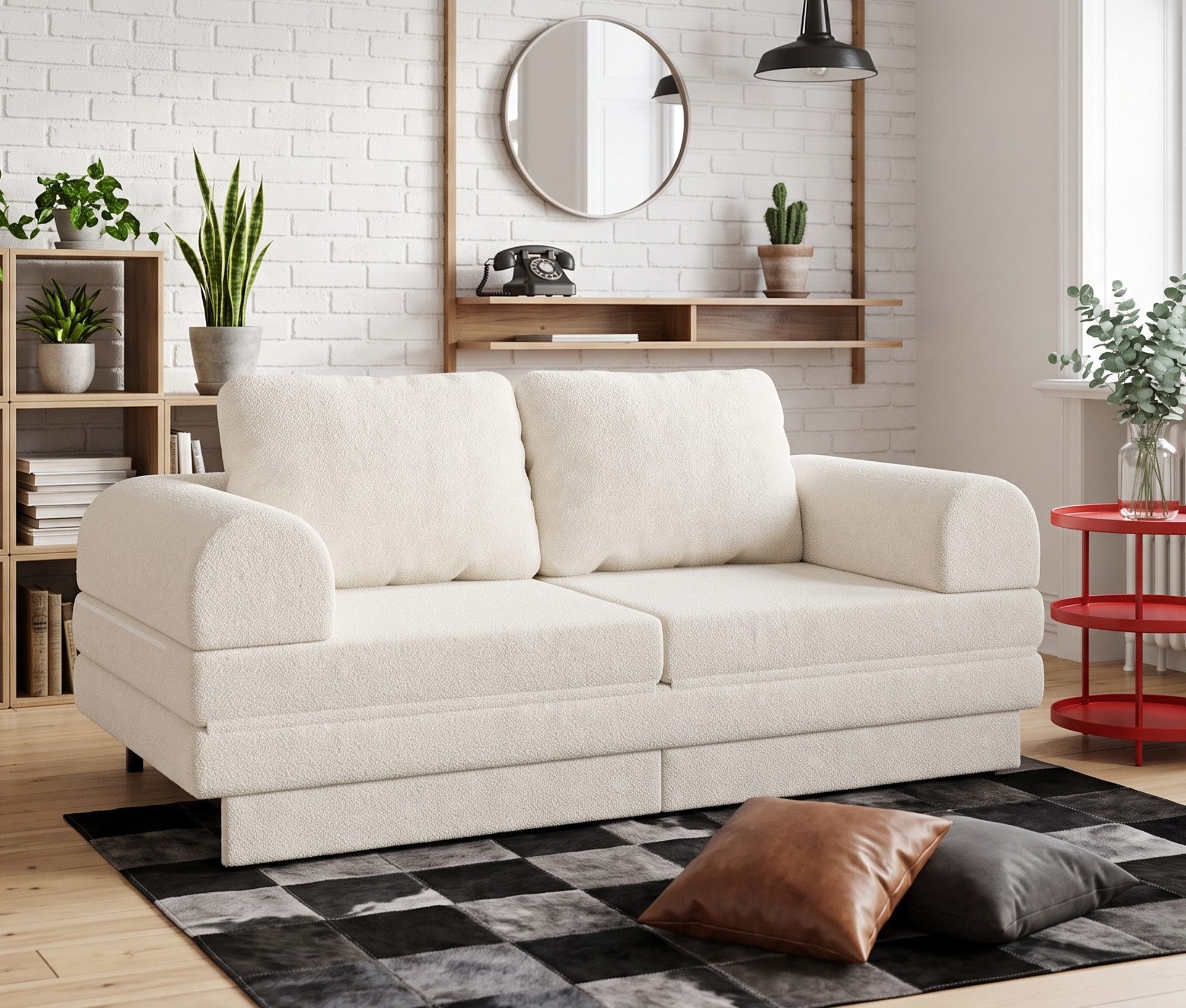 HOMALL Sofa 2-in-1 Schlafsofa, mit Schlaffunktion 176 cm, Chenille-Bezug, inklusive 2 Kissen, ausklappbar, für Wohnzimmer & Gästezimmer