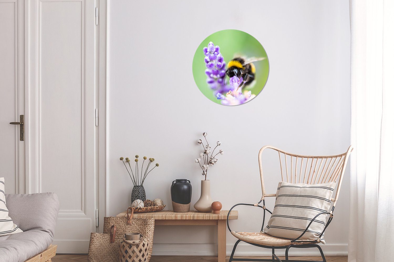 Tapetenkreis - St), - Lavendel Wandsticker Tapetenaufkleber, Hummeln Wohnzimmer Kinderzimmer, MuchoWow für (1 Rund, Insekten