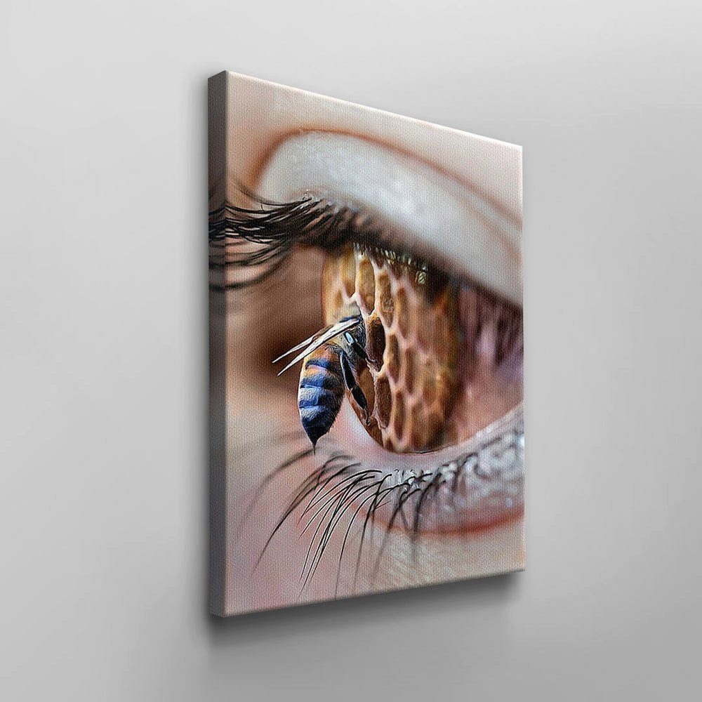 schwarz Leinwandbild Biene weißer DOTCOMCANVAS® in in Wandbild rosa blau Bee Auge Eye, Rahmen Eye Bee Honig