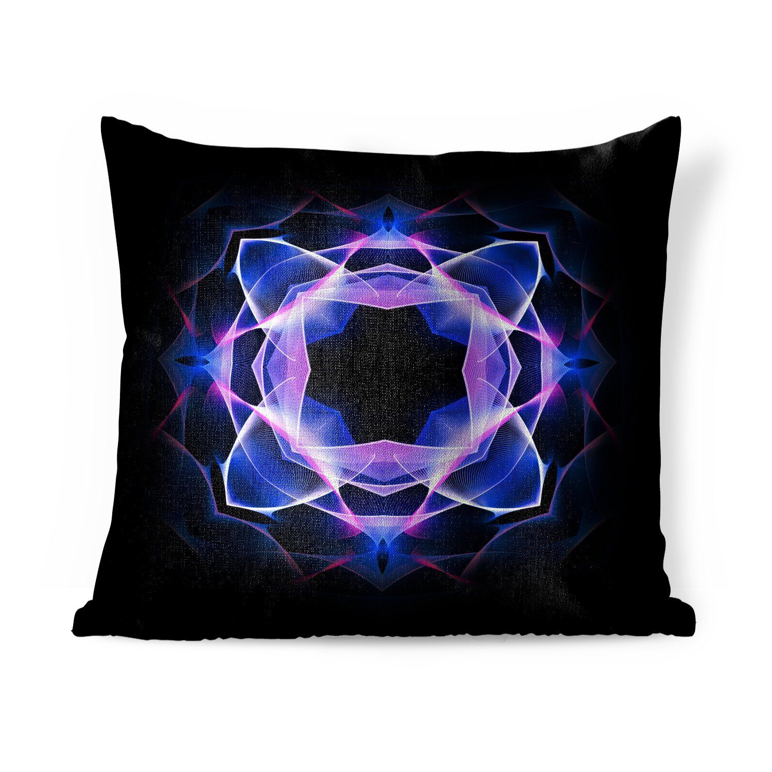 MuchoWow Dekokissen Schlafzimmer, für Neon-Mandala-Kaleidoskop-Muster mit auf Schwarz, Wohzimmer, Sofakissen Deko, Blaues Zierkissen Füllung