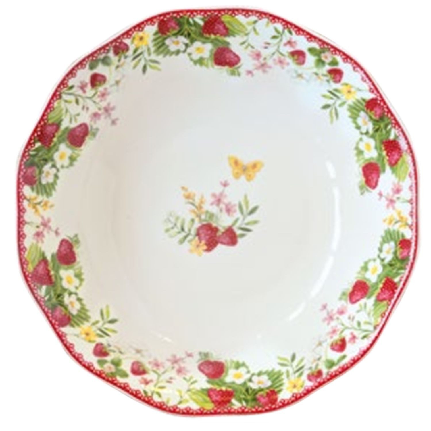 EasyLife Suppenteller Jardin des Fraises, Höhe: 5,2cm, Farbe: Weiß, Motiv: Erdbeeren