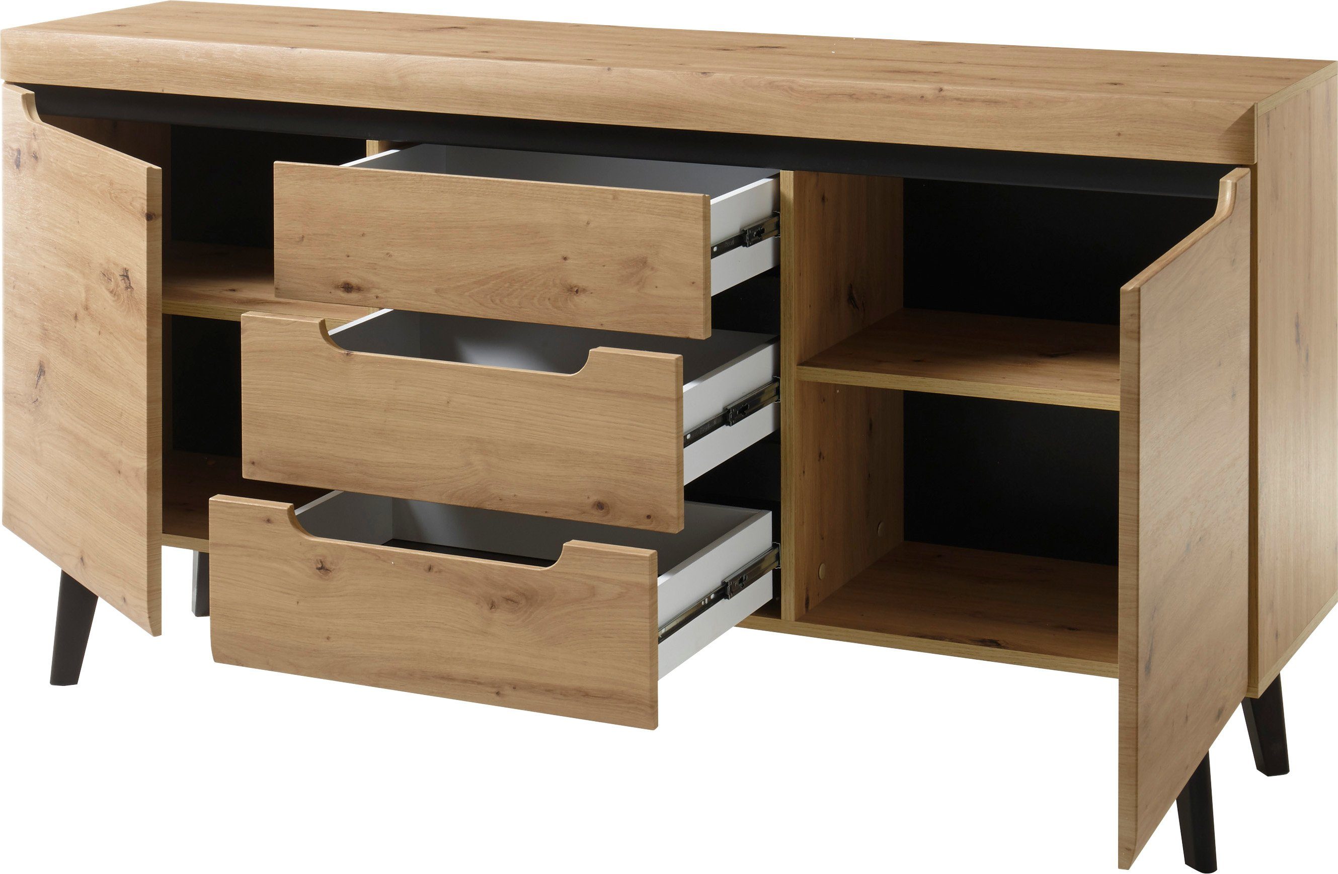 INOSIGN Sideboard Torge, Anrichte, Kommode, Schubladenschrank (1 St), abgeschrägte Füße, drei Farben, Scandi Design, 160 cm breit