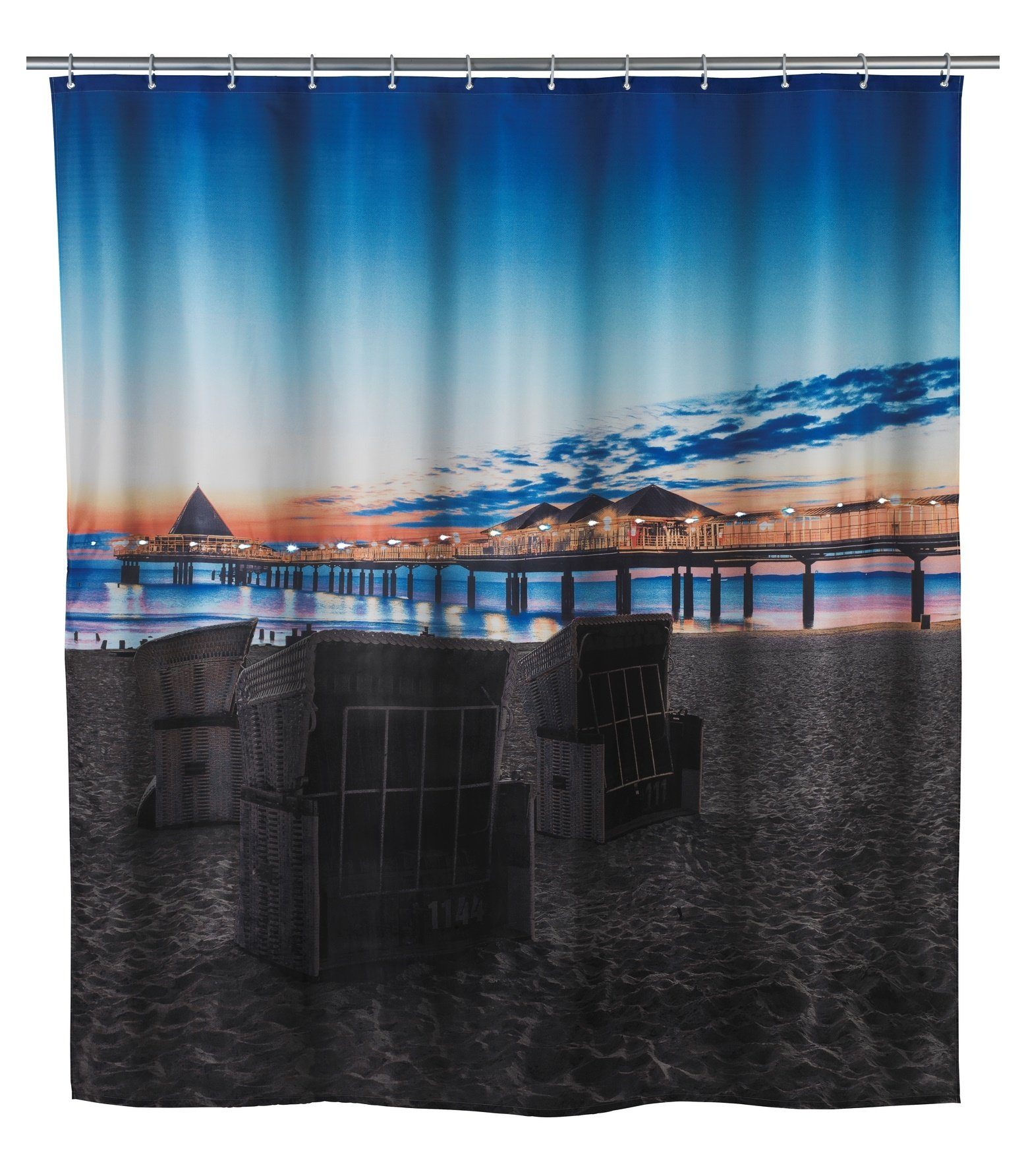 WENKO Duschvorhang Breite 180 cm, LED Badewannenvorhang 180x200 cm