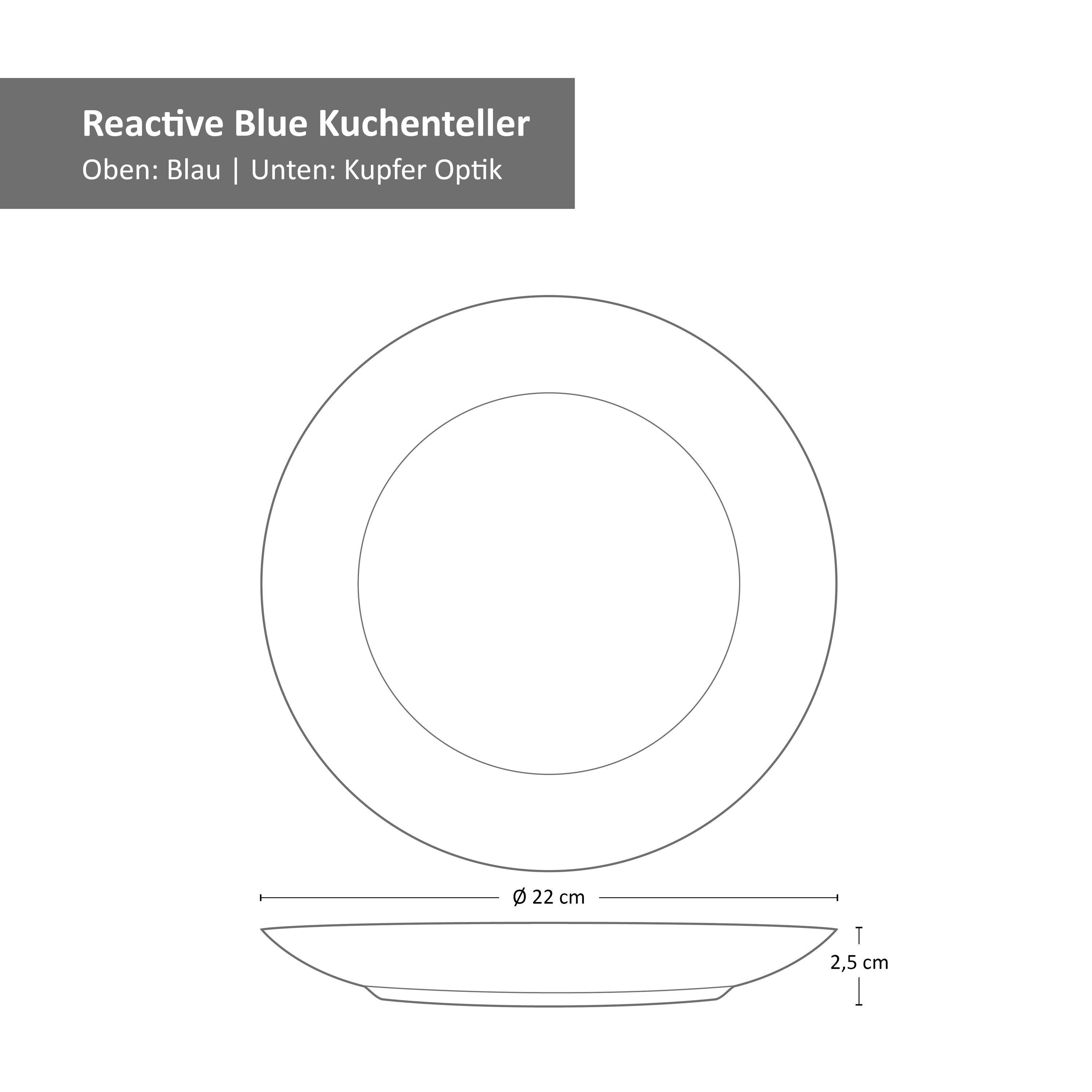 MamboCat Frühstücksteller 6er Set Dessert-/Kuchenteller 22cm Santorini reactive glaze blau