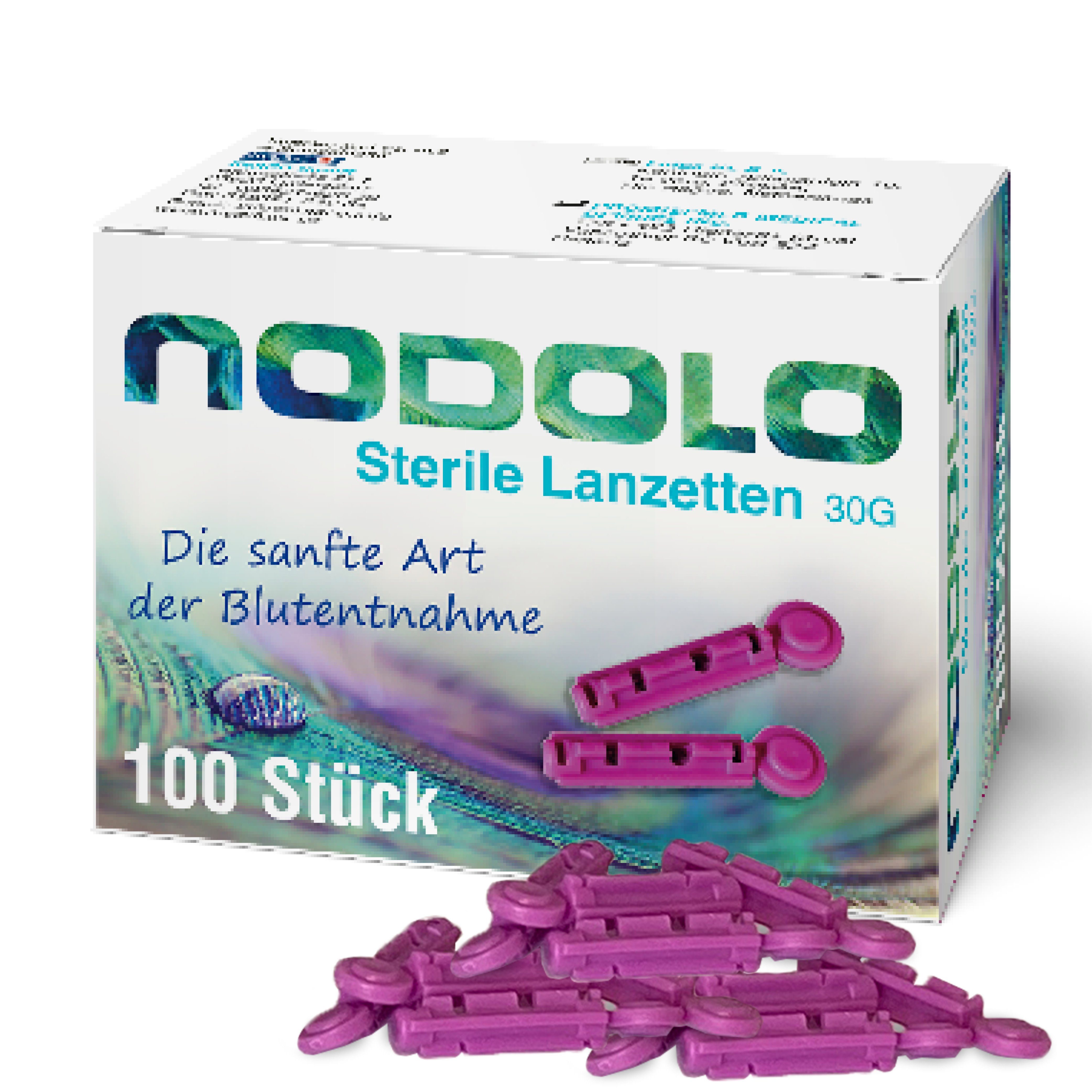 NODOLO Lanzetten Steril, 30,00G, 100 St., besonders fein, Blutzucker Lanzetten, 1 tlg., Für alle gängigen Stechhilfen geeignet