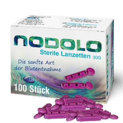 NODOLO Lanzetten Steril, 30,00G, 100 St., besonders fein, Blutzucker Lanzetten, 1 tlg., Für alle gängigen Stechhilfen geeignet