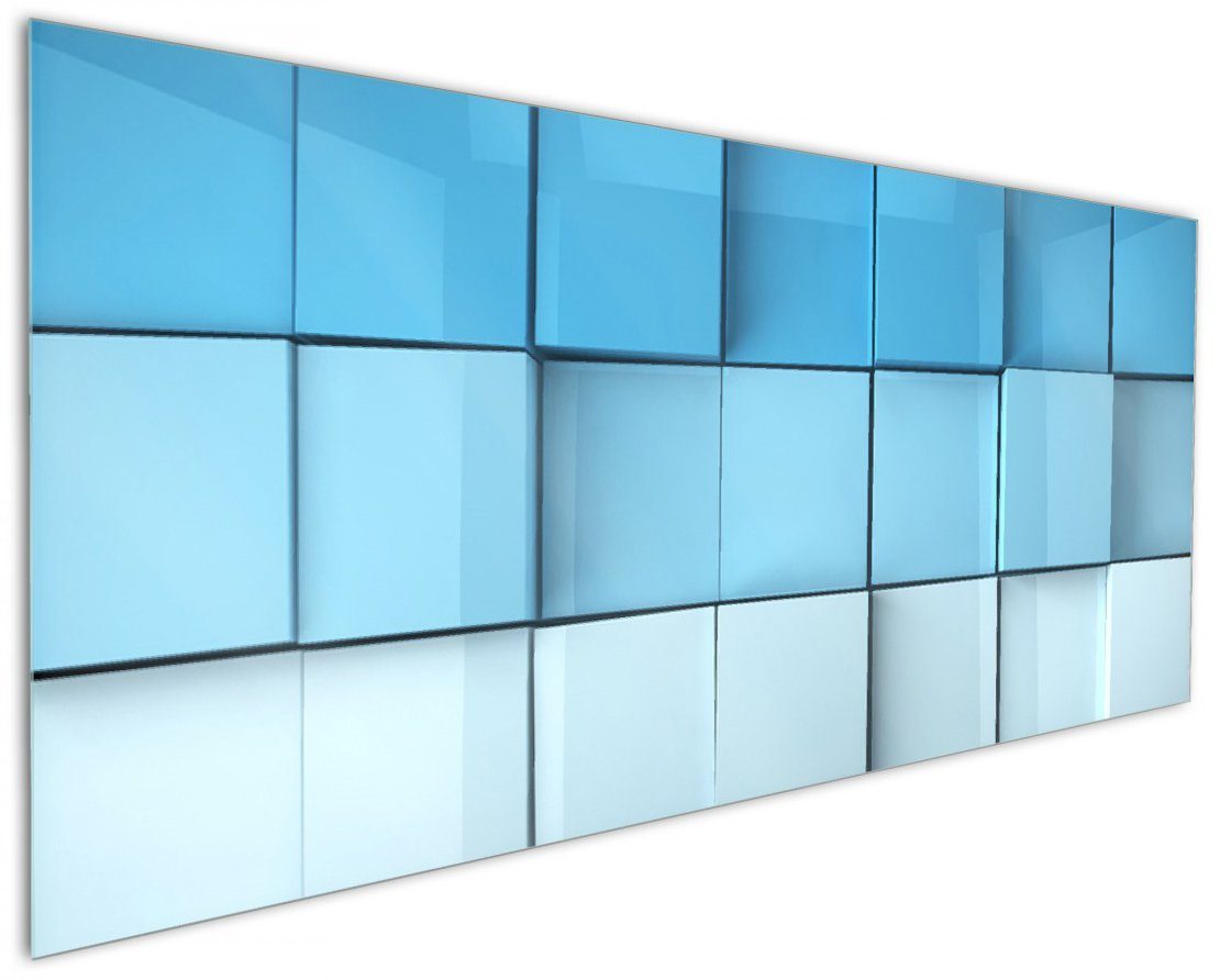 Wallario Küchenrückwand Blau-weiße Kisten Schachteln Muster, (1-tlg)