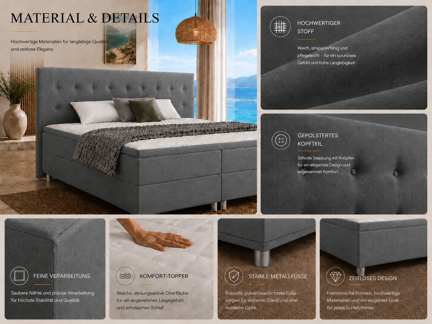 Best for Home Boxbett Neo Sawana Komfortable Bonellfederkernmatratze mit 5 cm Topper (Komplettbett, 4-St., 90x200 120x200 140x200 160x200 180x200 200x200), 7-Zo – Bild 4 von 5