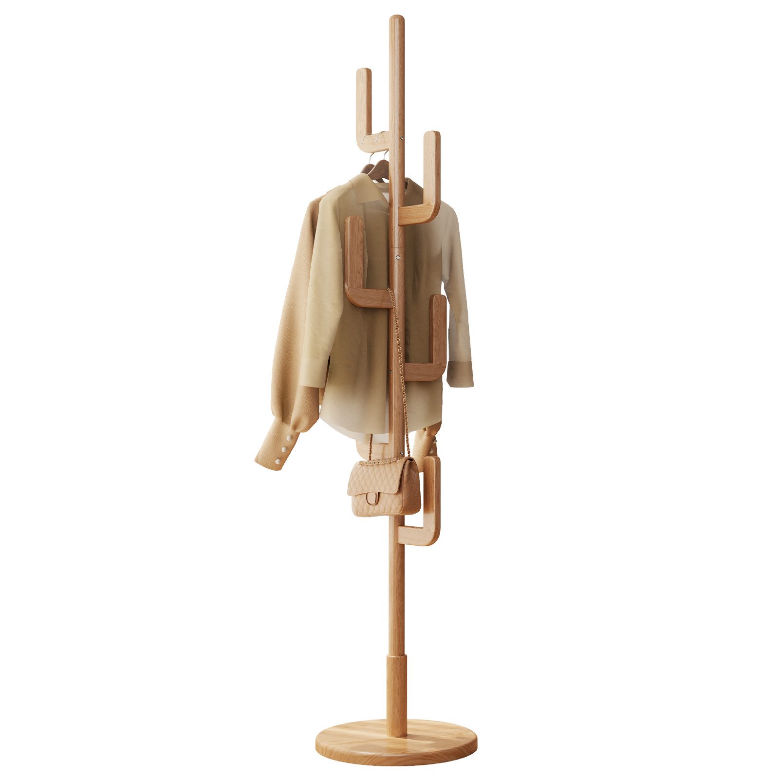 AQIMUELE Garderobenständer Kleiderständer Massivholz, Jackenständer mit 6 Haken, 180cm, (1 St), Im Kaktusdesign, leicht zu montieren, für Flur & Schlafzimmer