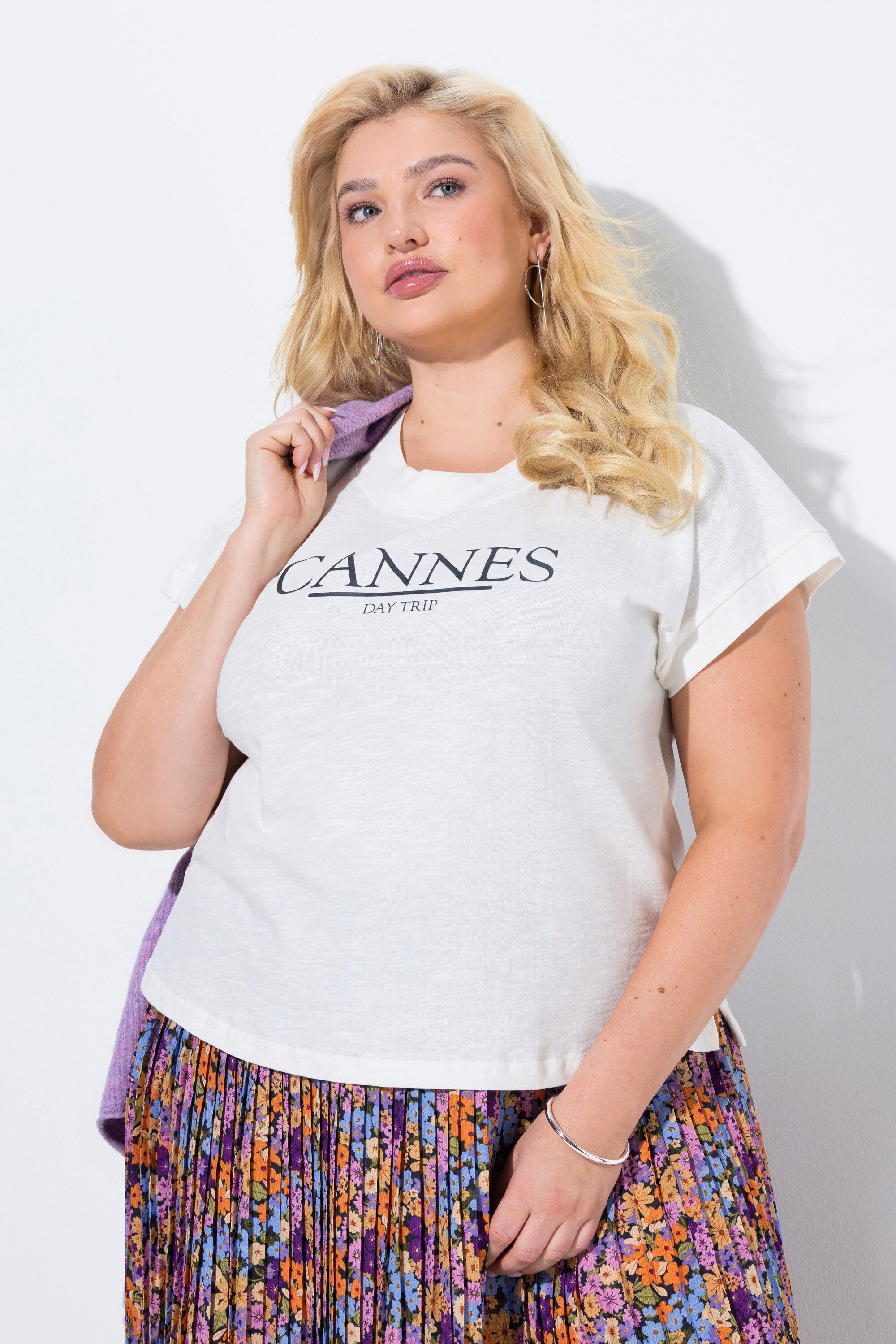 Ulla Popken T-Shirt T-Shirt Schriftmotiv Oversized Rundhals Halbarm