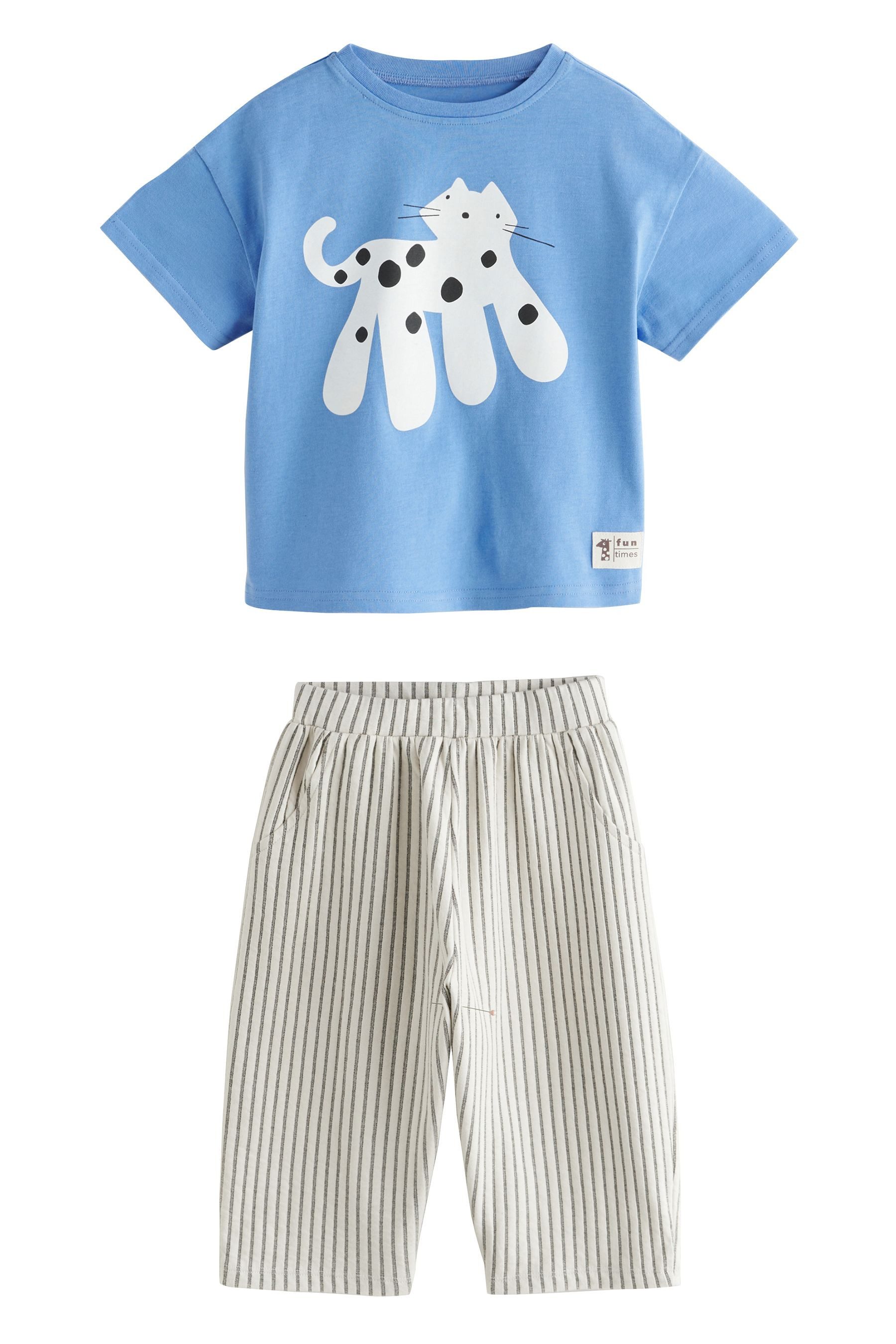 Next Top & Hose Kurzarm-T-Shirt und weite Hose aus 100 % Baumwolle (2-tlg)