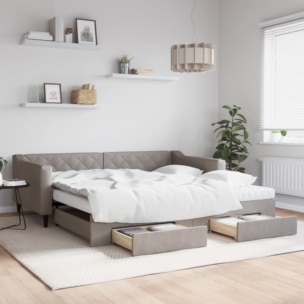 vidaXL Bett, Tagesbett Ausziehbar mit Schubladen Taupe 100x200 cm Stoff günstig online kaufen