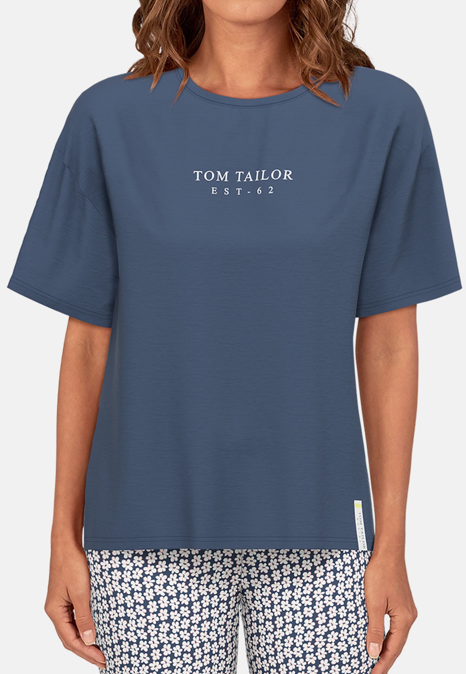 TOM TAILOR Capri-Pyjama Westport (2 tlg) mit Print, Kurzarm, Rundhalsausschnitt, lange Hose, Baumwollmix