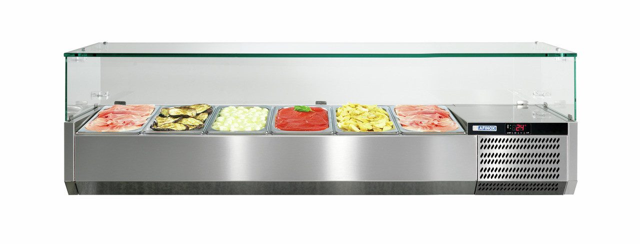 Orange Vitrinenaufsatz Kühlaufsatzvitrine mit Glasaufsatz 6 x GN 1/3