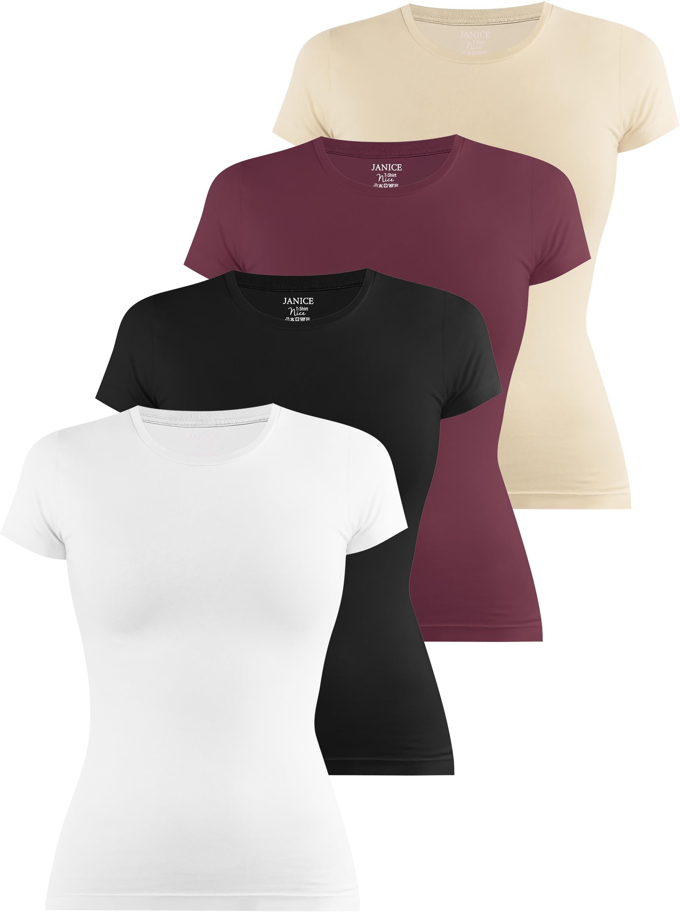 Kurzarmshirt 4 x Damen T-Shirt hochgeschlossen Nice
