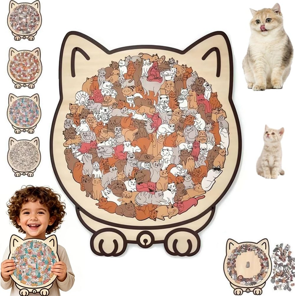 CLTYQ Puzzle 135 Teile Puzzle,Buntes Holzpuzzle in Katzenform,Süßes Katzenpuzzle, 135 Puzzleteile, Unregelmäßiges Puzzle,Geschenk für Katzenliebhaberinnen,Lernspielzeug