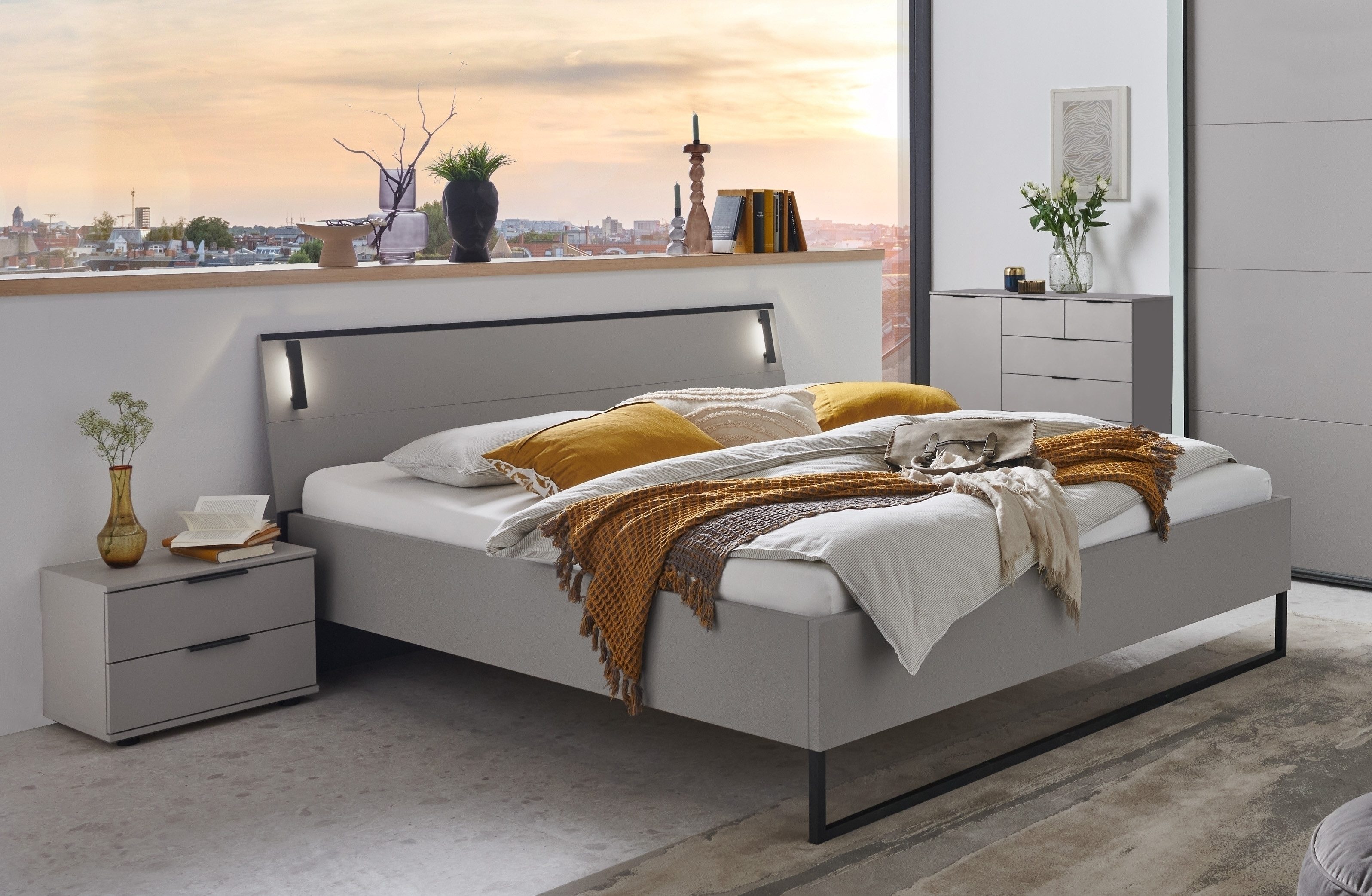 Wimex Bettanlage (4tlg) Bett 168x92x210, Nachtkommoden, Sideboard, Saharagrau/Grafit, (4tlg)