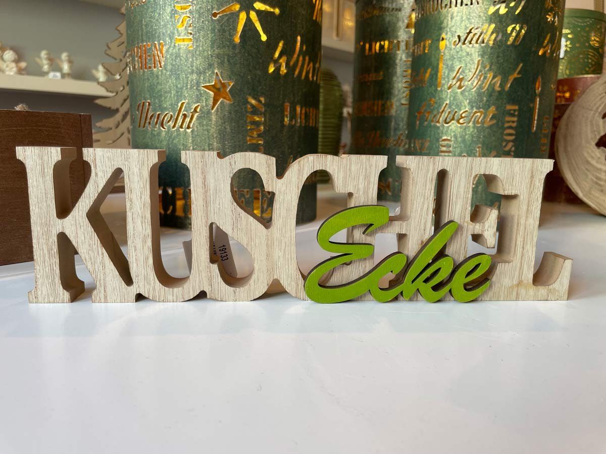 RIFFELMACHER & WEINBERGER Deko-Schriftzug Deko Schriftzug 'KuschelEcke' 29 x 8 cm Natur Grün