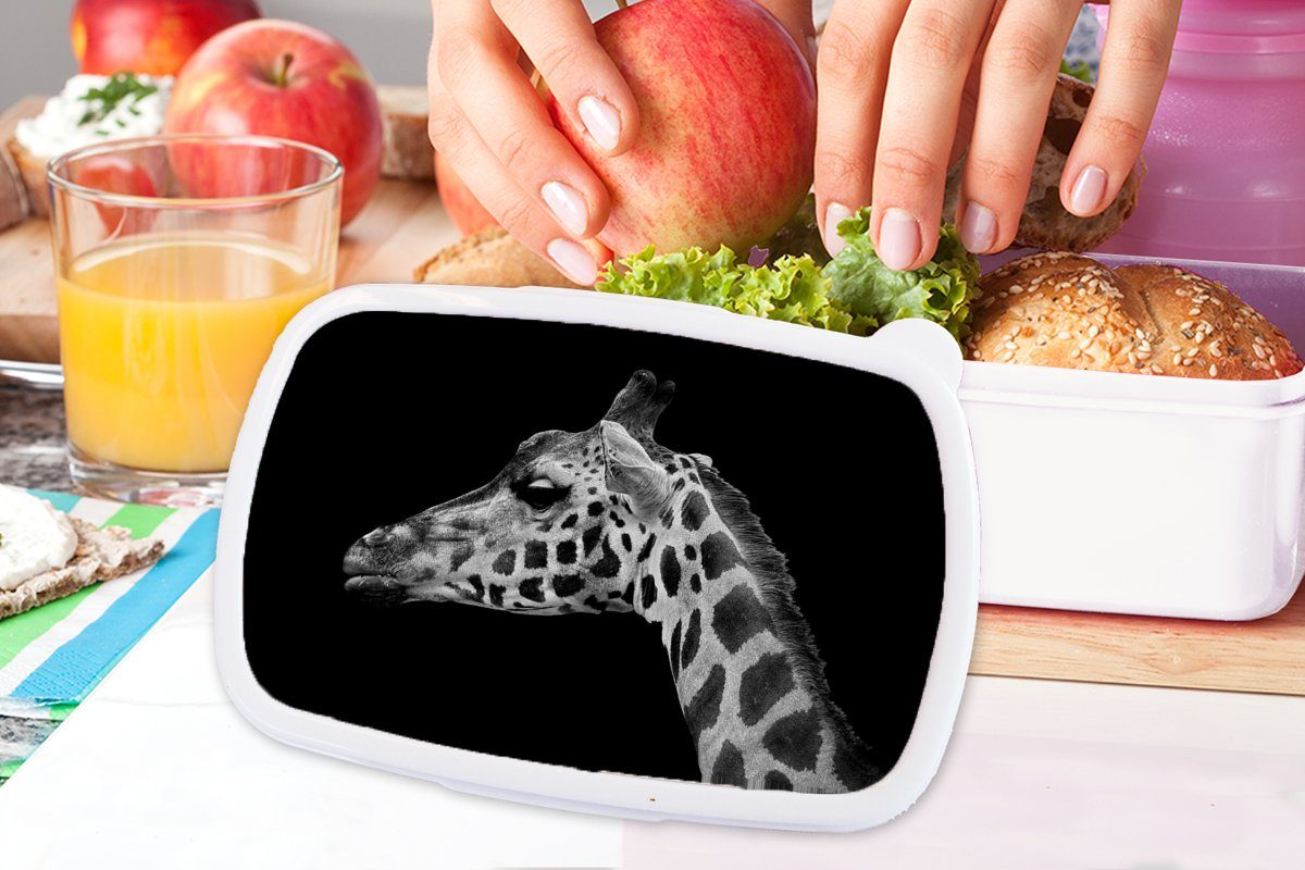 Weiß, Jungs Brotdose, (2-tlg), - - Tiere für - MuchoWow und Giraffe Mädchen Kinder für Schwarz Brotbox und Kunststoff, Erwachsene, Lunchbox