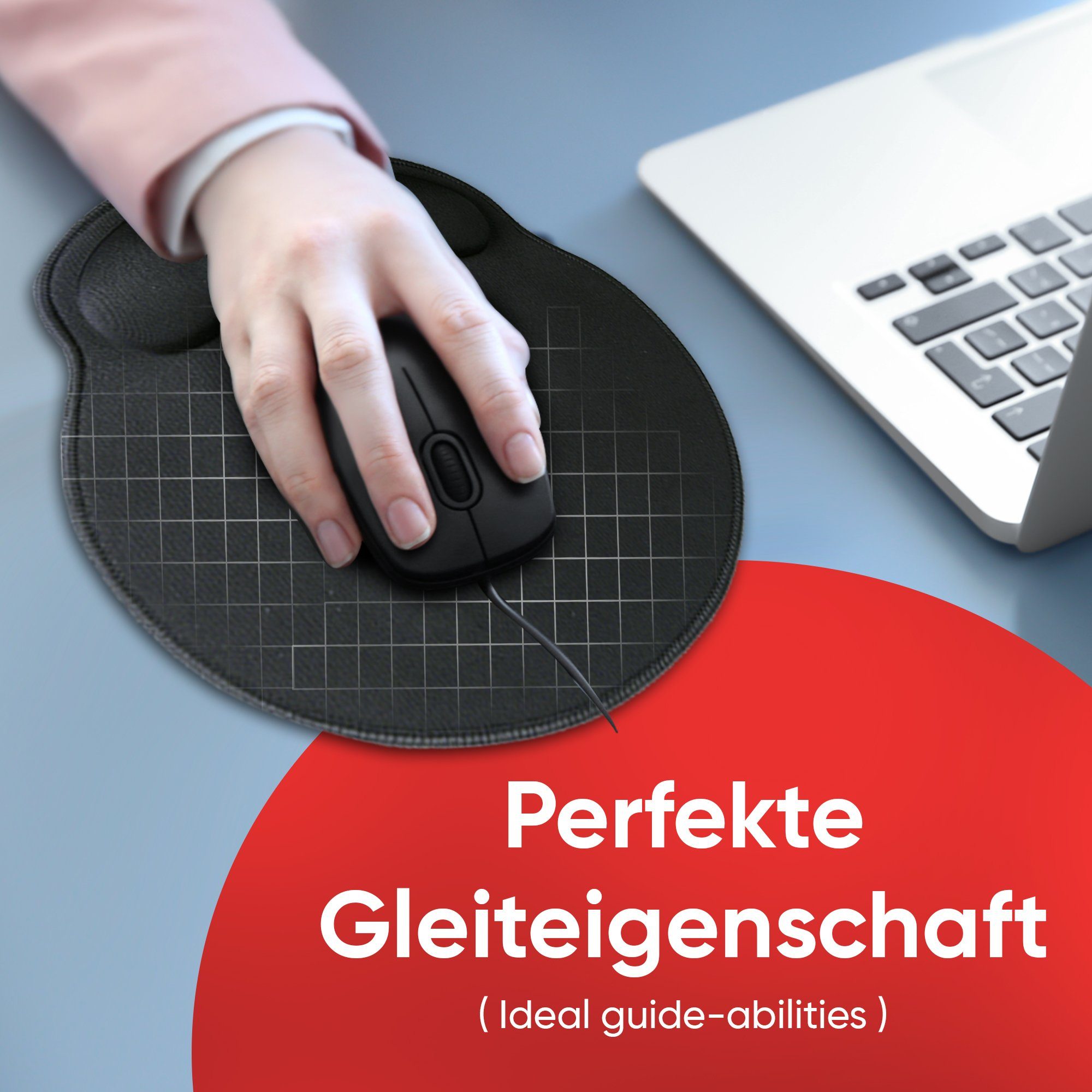wortek Mauspad Ergonomisches Mousepad mit Handgelenkauflage, Office Mauspad mit Gelkissen und Handballenauflage