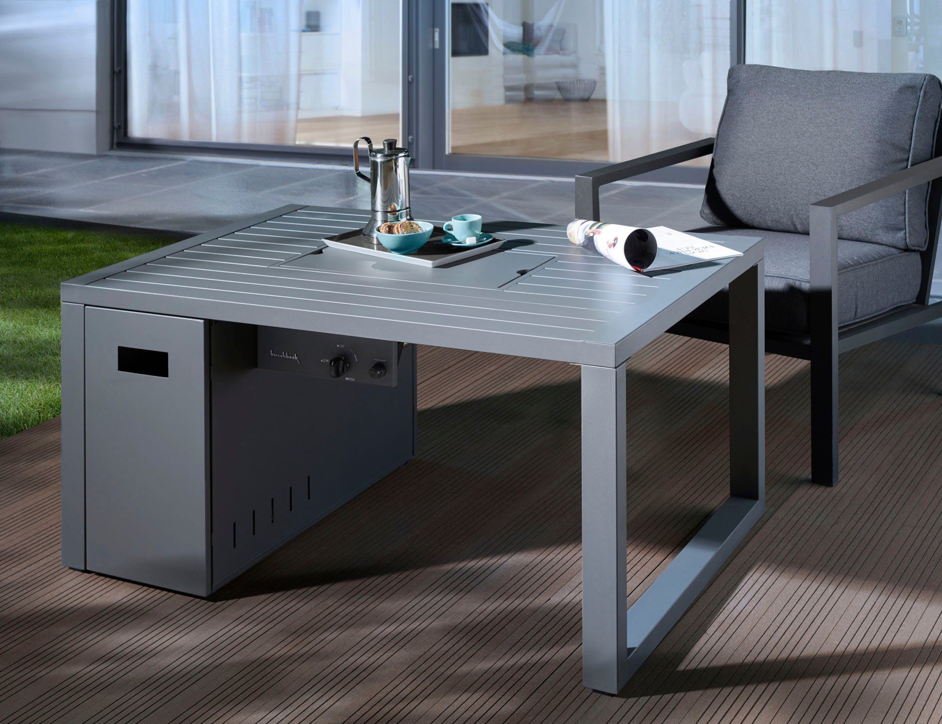 Buschbeck Feuertisch Loungetisch Lagos, Inklusive Lavagestein, Anschlussschlauch und Druckminderer