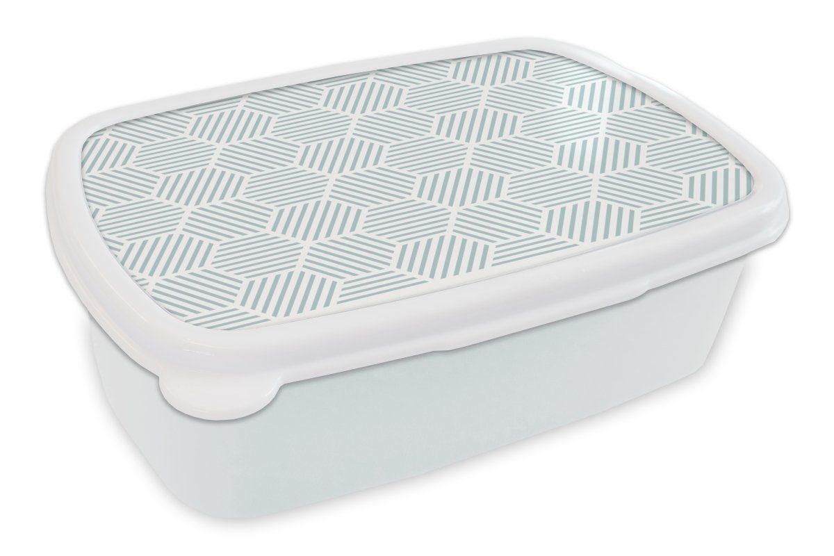 MuchoWow Lunchbox Abstrakt - Muster - Entwurf, Kunststoff, (2-tlg), Brotbox für Kinder und Erwachsene, Brotdose, für Jungs und Mädchen weiß