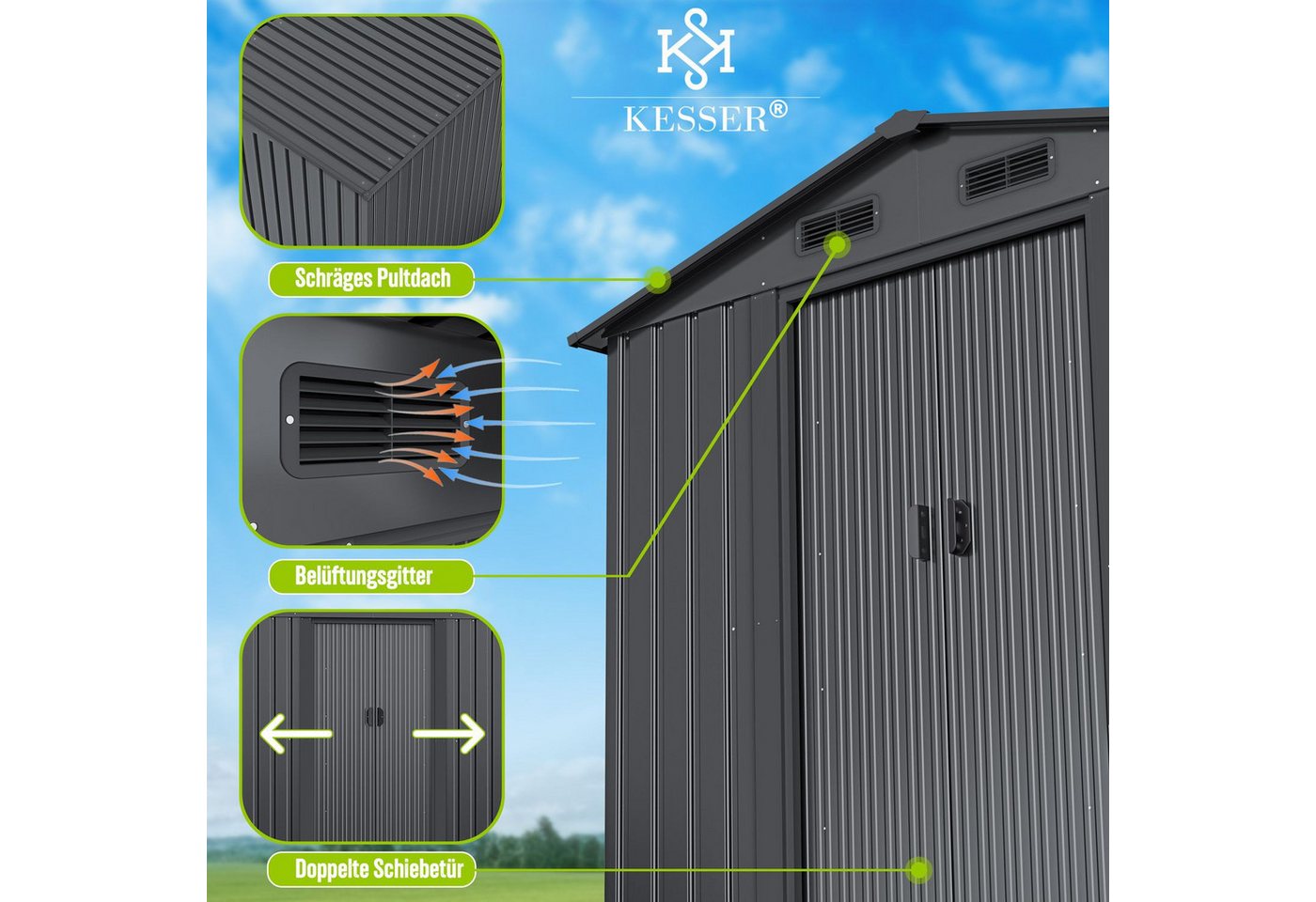 Thumbnail - KESSER Gartenhaus, BxT: 132x132 cm, XL Metall Gerätehaus 4,2m³ mit Fundament 195x131x186cm