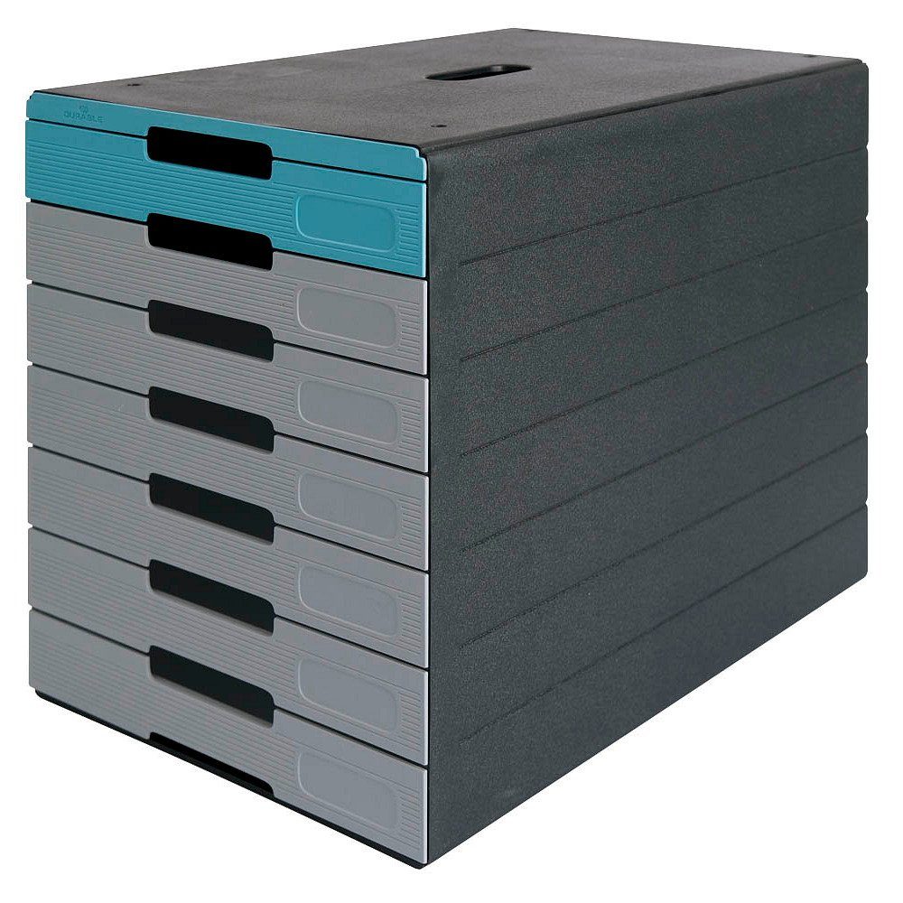 DURABLE Schubladenbox 1 Schubladenbox IDEALBOX PRO 7 - grau/blau, Schubladen herausnehmbar, Griffmulde, Stapelbar
