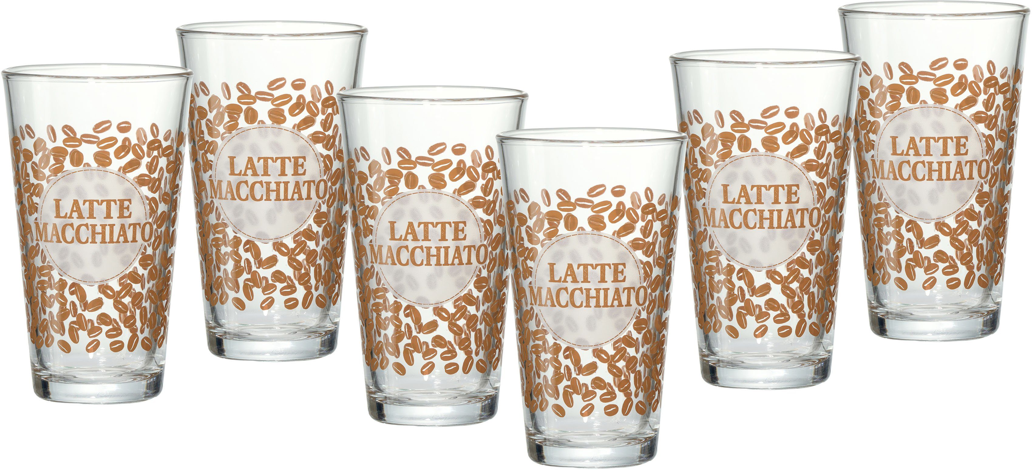 Ritzenhoff & Breker Latte-Macchiato-Glas »Happy, Coffee Beansq«, Glas, 400  ml, 6-teilig