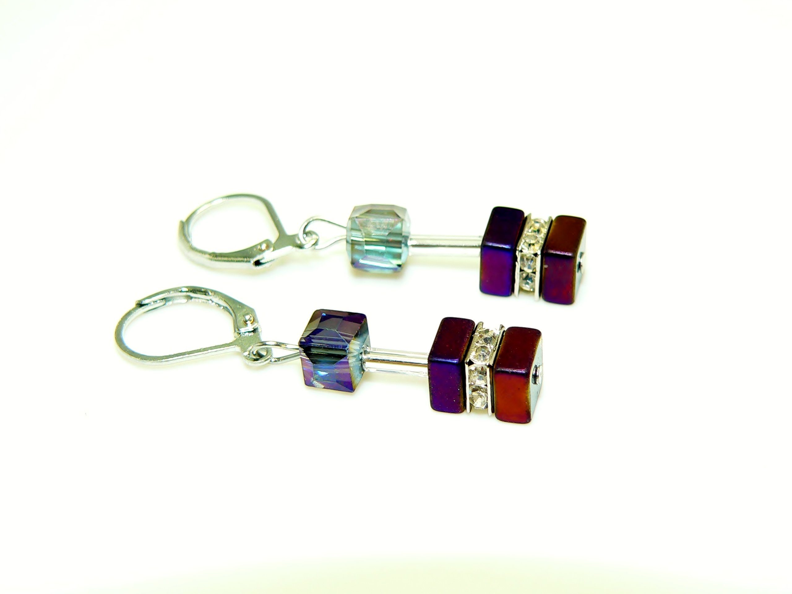 traumschmuck Paar Ohrhänger 536.o Ohrhänger Würfel Cube Hämatit purple lila violett Glas Strass (incl. Schmuckbox), handgefertigt, Made in Germany – Bild 2 von 2