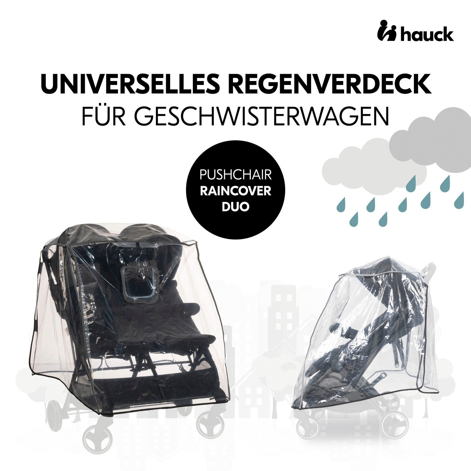 Hauck Kinderwagen-Regenschutzhülle Pushchair Raincover Duo, für Geschwisterwagen