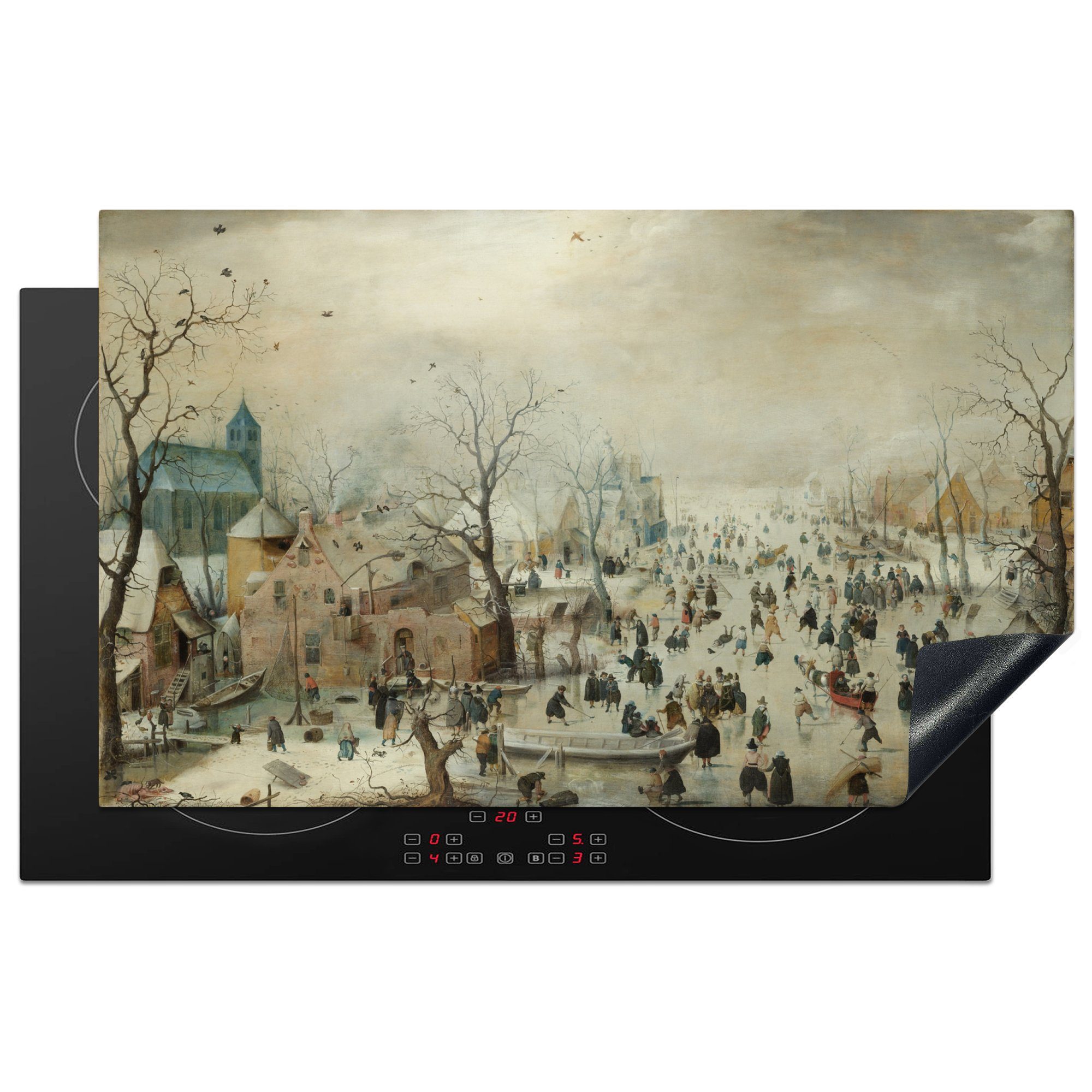 MuchoWow Herdblende-/Abdeckplatte Winterlandschaft mit Eisvergnügen - Gemälde von Hendrik Avercamp, Vinyl, (1 tlg), 83x51 cm, Ceranfeldabdeckung, Arbeitsplatte für küche
