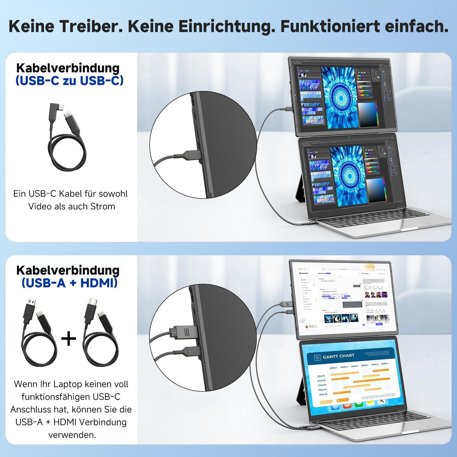KEFEYA 16 Zoll FHD Laptop-Bildschirm-Extender, USB-C Portabler Monitor (36 cm/16 ", 1920 × 1200 px, Full HD, 60 Hz, HDR, Dual Display, Plug & Play, 1,27 kg, für 13–17,3 Zoll Laptops)