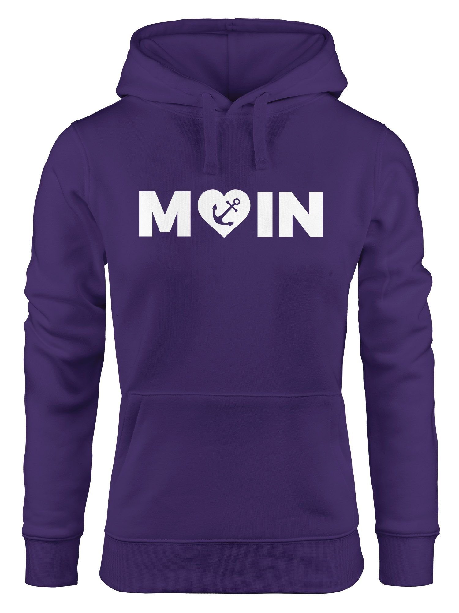 MoonWorks Hoodie Cooler Kapuzen-Pullover Damen Hoodie Herz mit Love Moin Moonworks® Anker lila Nordsee