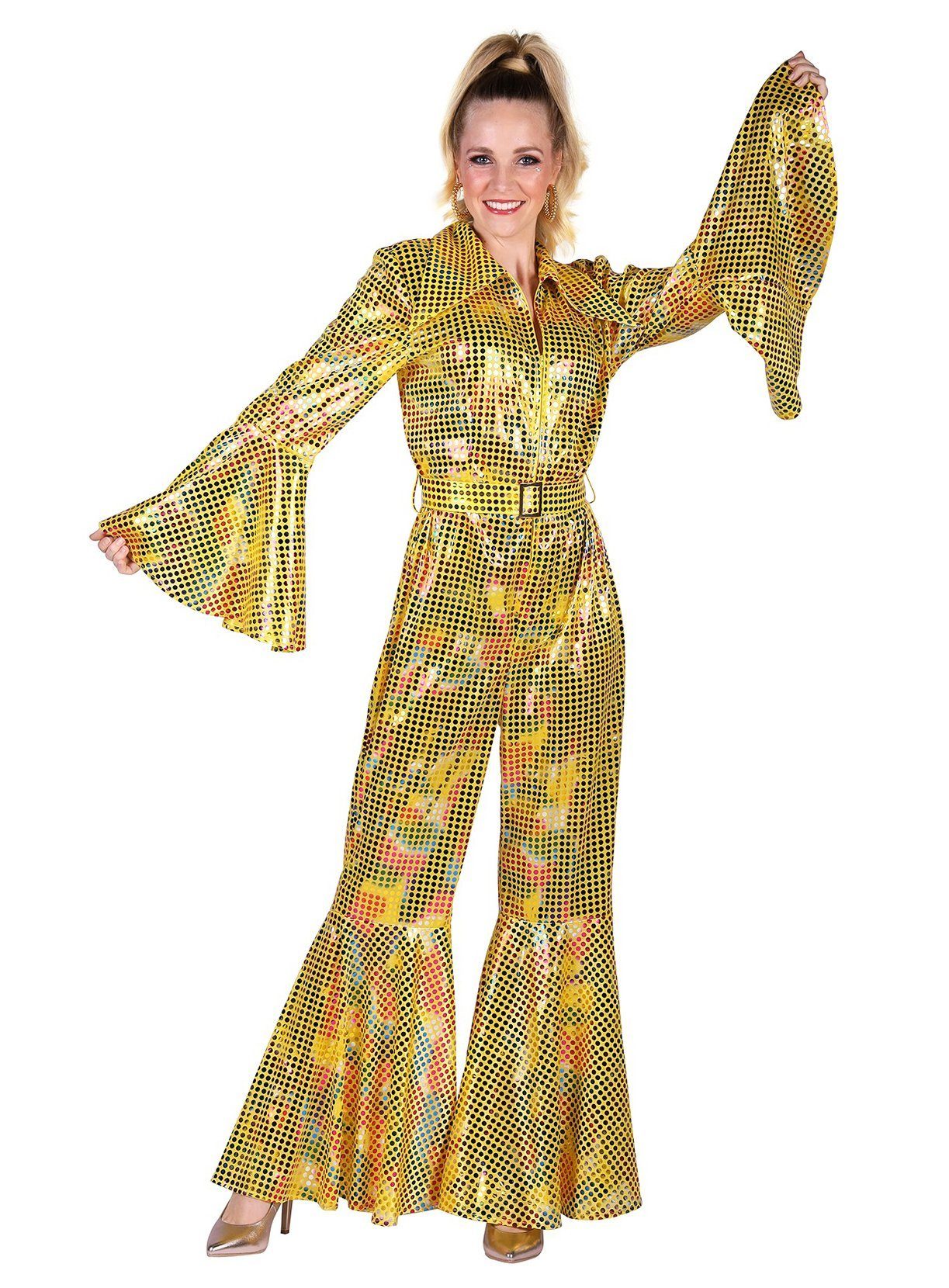 thetru Kostüm Disco Catsuit gelb, Ein glänzendes Beispiel für eine 70er Jahre Dancing Queen!