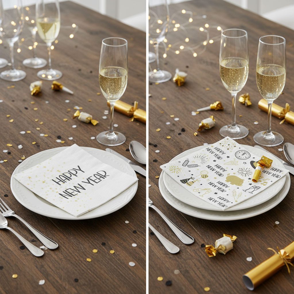 Levandeo® Papierserviette, 40 Stück Silvester Servietten Happy New Year Weiß Schwarz Gold