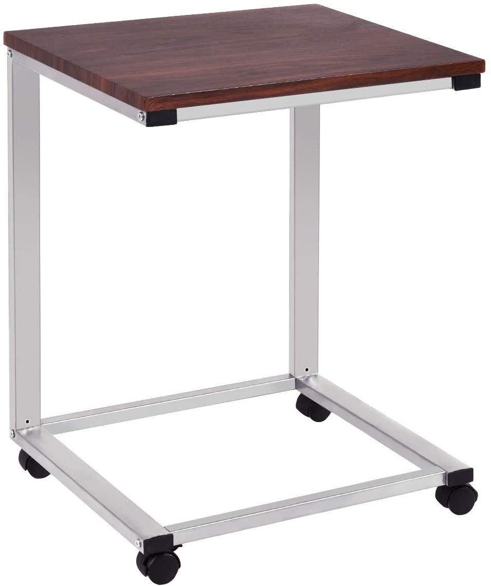 COSTWAY Laptoptisch Bett, mit Rollen, Metall + Holz, 50x40x64,5 cm