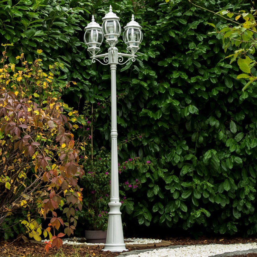 hofstein Außen-Stehlampe in ohne »Meyen« Metall E27, Außenleuchte in Kunststoff-Scheiben, antikem Leuchtmittel, Weiß IP44 3-armig, mit Kandelaber Look