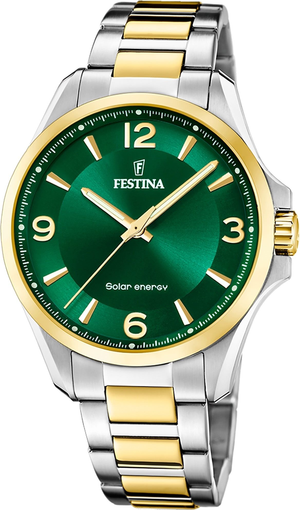 Festina Solaruhr Festina Herrenuhr Edelstahl silber gold, (Solaruhr), Herren Solaruhr rund, Edelstahlarmband silber, gold, Luxus
