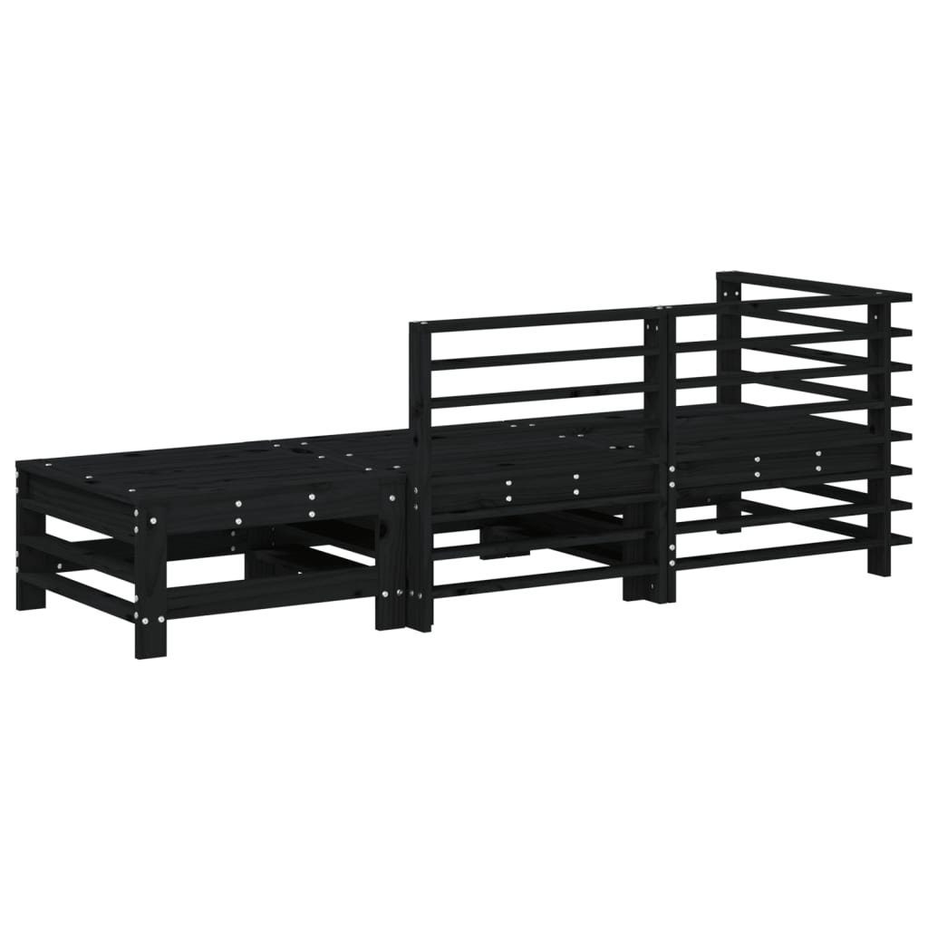 vidaXL Sofaelement 3-tlg. Garten-Lounge-Set Schwarz Massivholz günstig online kaufen