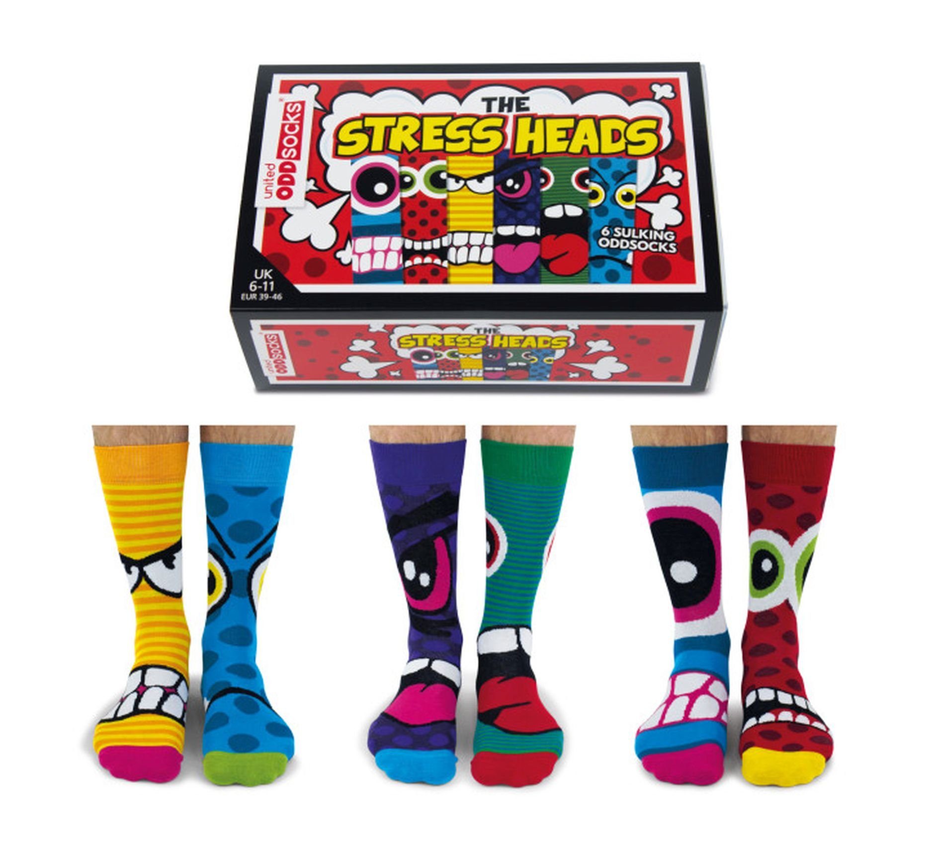United Oddsocks Socken 3 Paar Socken Strümpfe Herren The Stress Heads Gr. 39-46 Oddsocks (Set bestehend aus 3 Paar Socken)