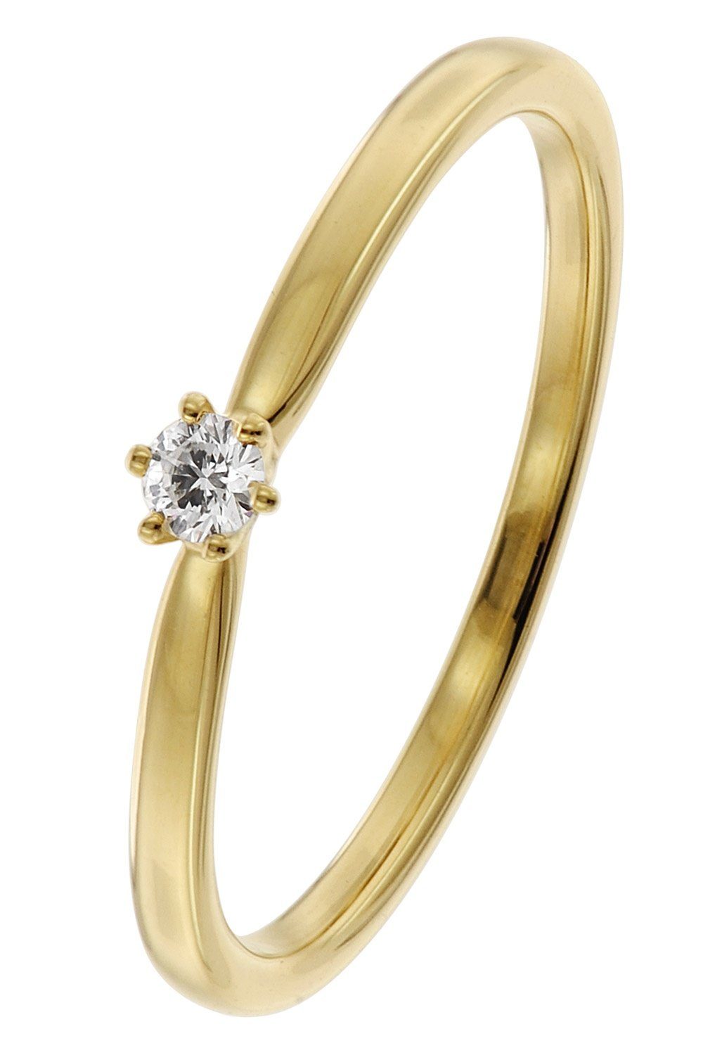 trendor Solitärring Diamant- Gelbgold 585/14 Kt. Brillant 0,05 ct