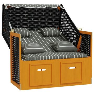 vidaXL Gartenliege Strandkorb mit Kissen Poly Rattan & Massivholz Schwarz & Grau, 1 St.