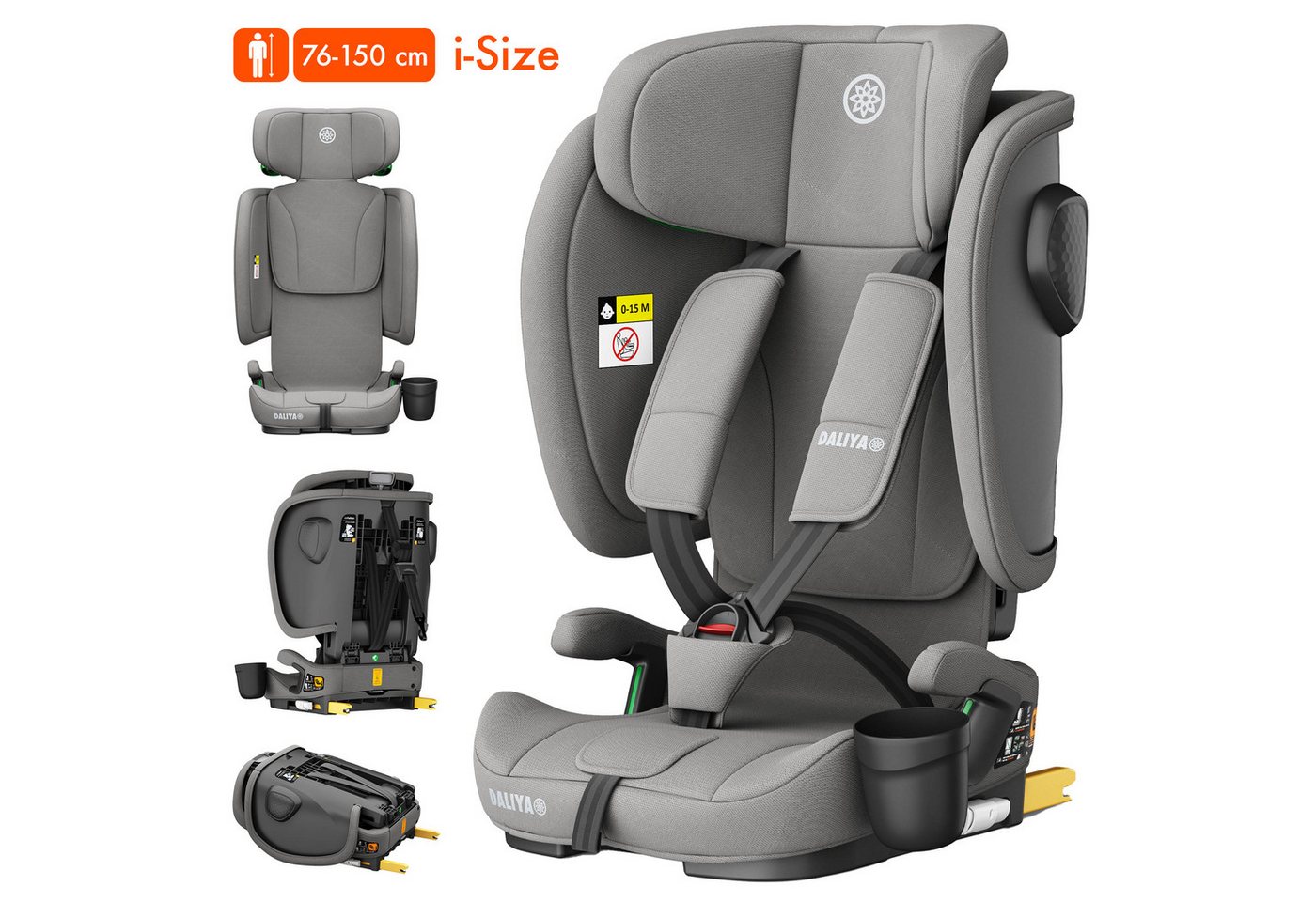Daliya® Autokindersitz JOYMAX i-Size Auto-Kindersitz, ISOFIX, für Kinder 76-150 cm, 9-36 kg, ab: 1,5 Jahren, bis: 10 Jahre, ab: 76 cm, bis: 150 cm, (3-tlg), ISOFIX, Top Tether, faltbar, verstellbare Kopfstütze und Rückenlehne