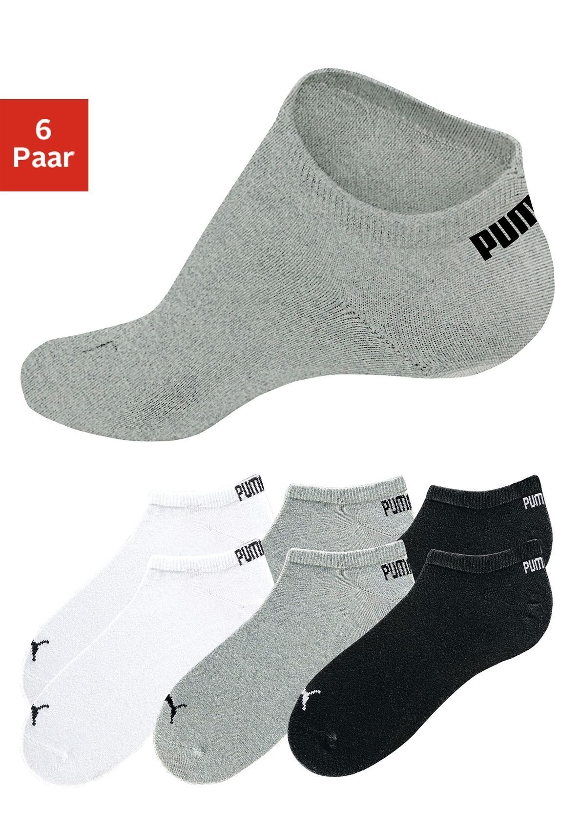 PUMA Sneakersocken (6-Paar) in klassischer Form weiß, grau-meliert, schwarz