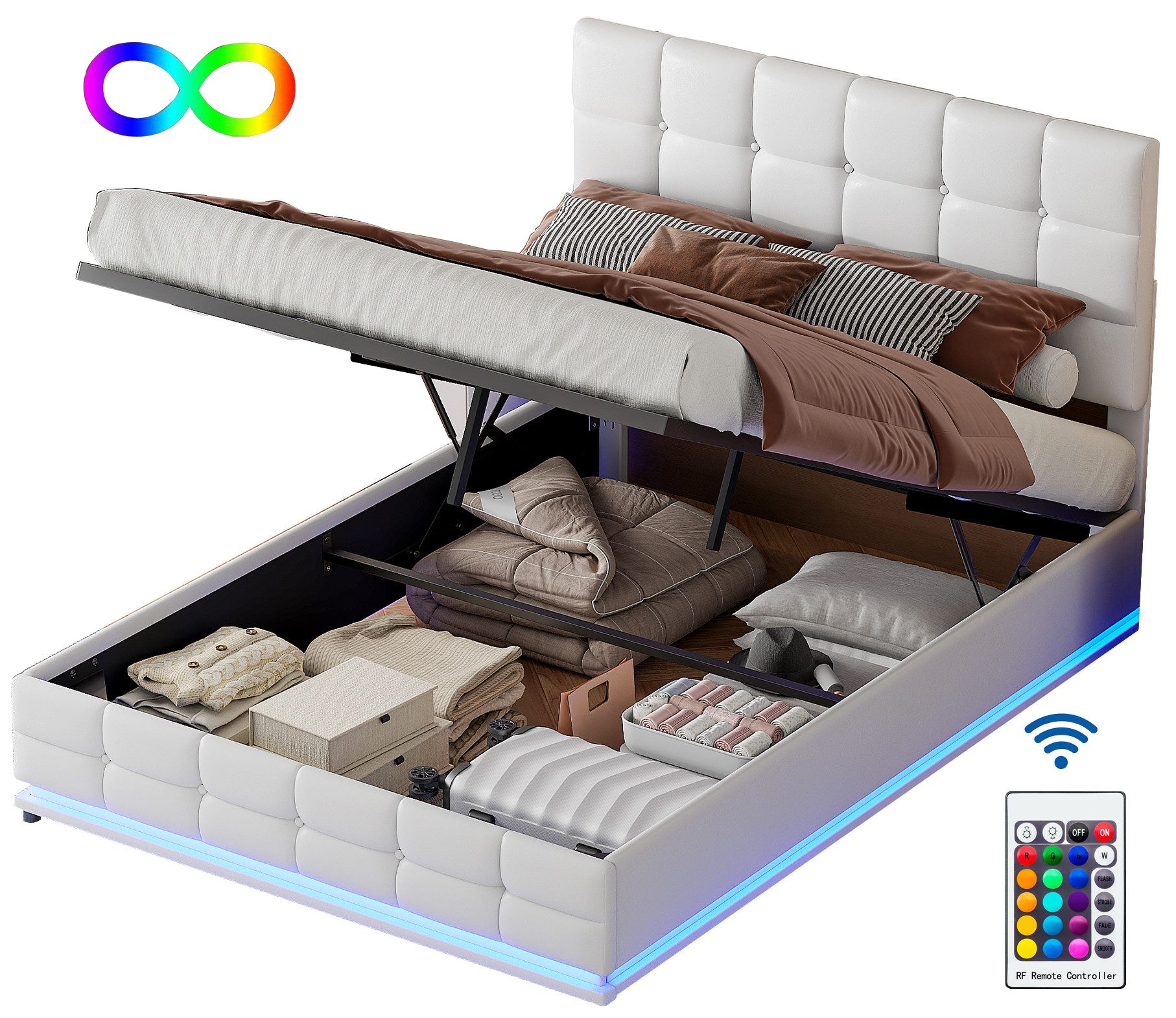 FUROKOY Polsterbett Stauraumbett Doppelbett mit Bettkasten günstig online kaufen